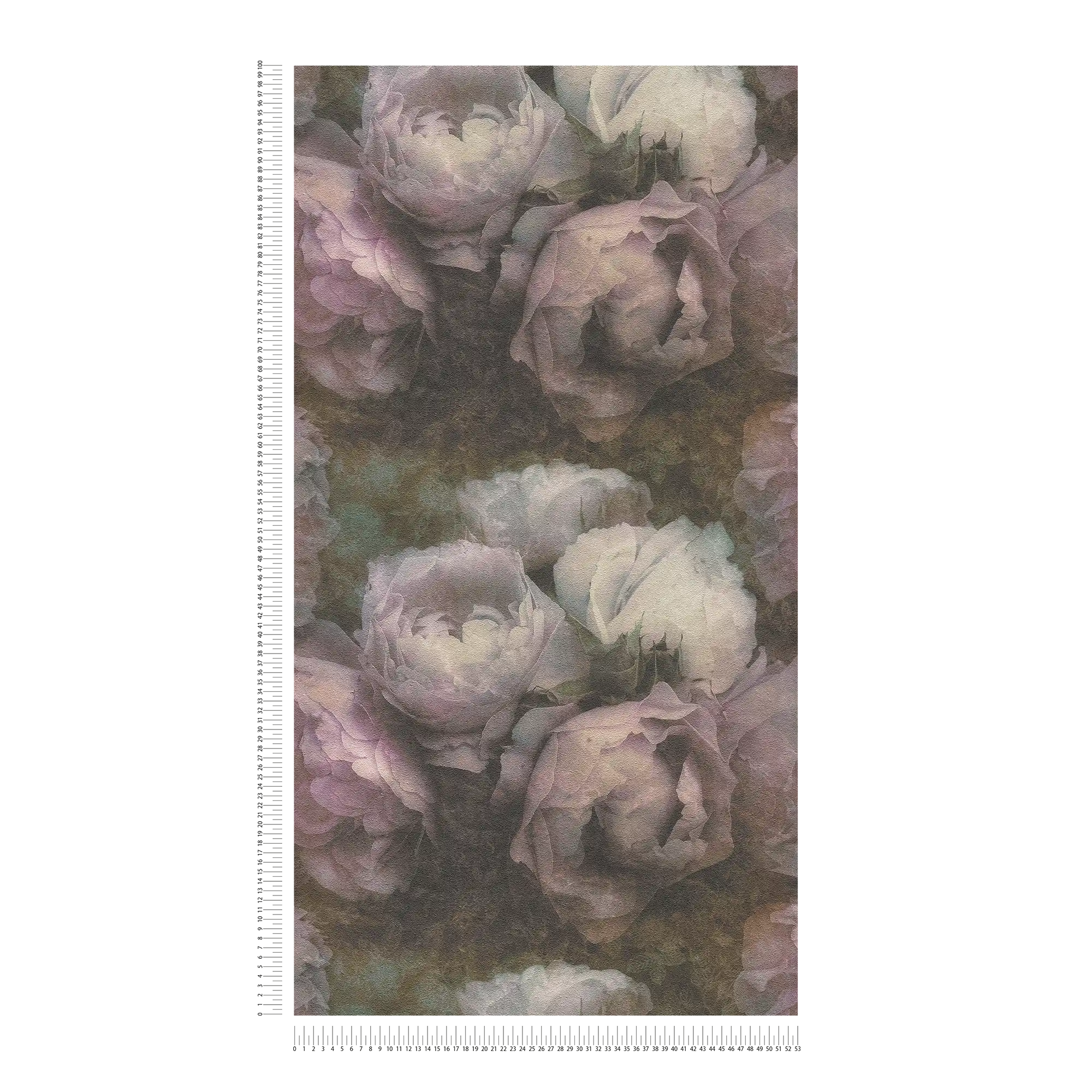             Tapete Pfingstrosen im Vintage Stil – Violett, Grau, Weiß
        