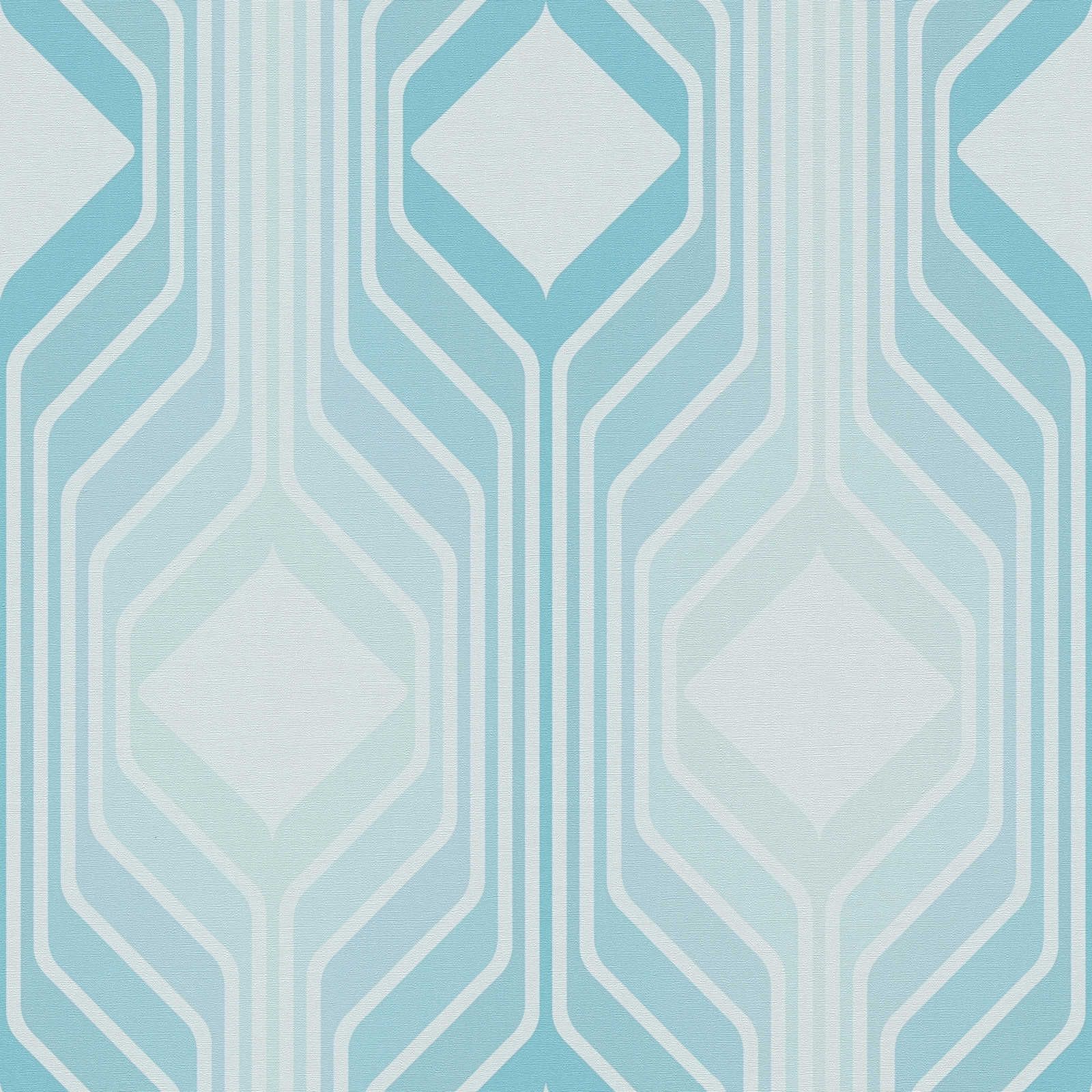 Rauten Muster auf Retro Vliestapete – Blau, Hellblau, Türkis
