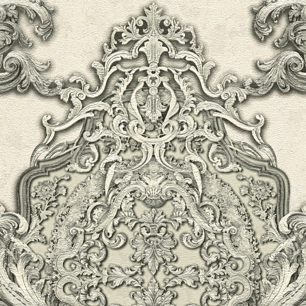             Ornament Tapete mit filigranem Metallic-Design – Beige, Grau
        