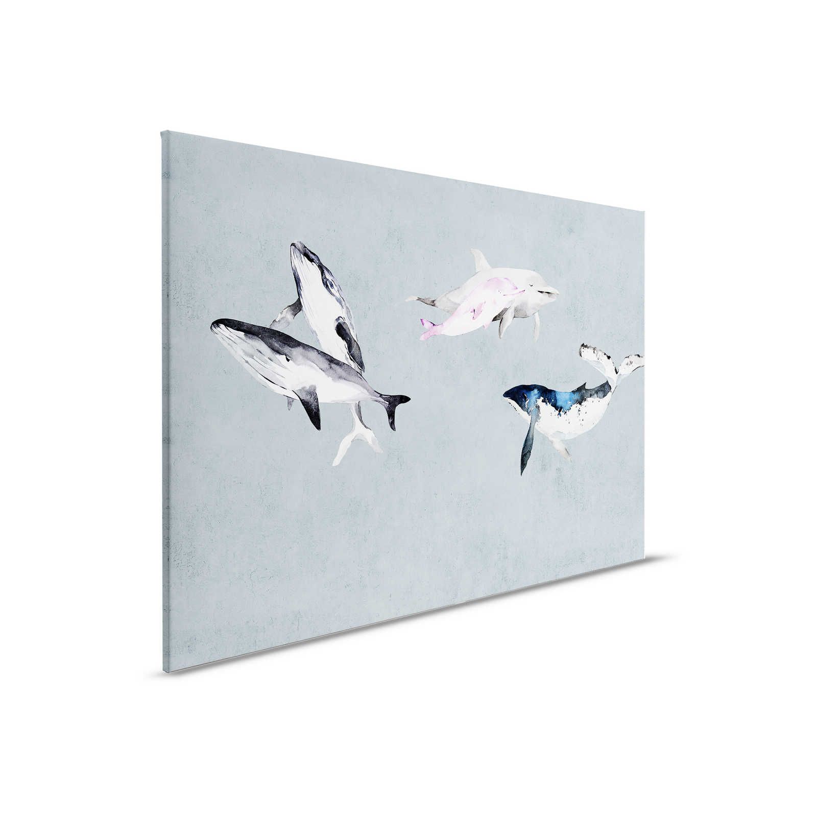 Oceans Five 1 - Leinwandbild Wale & Delfine im Aquarell Stil – 0,90 m x 0,60 m
