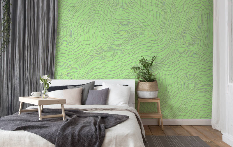             Grüne Fototapete mit Linien Design – Grün, Grau
        