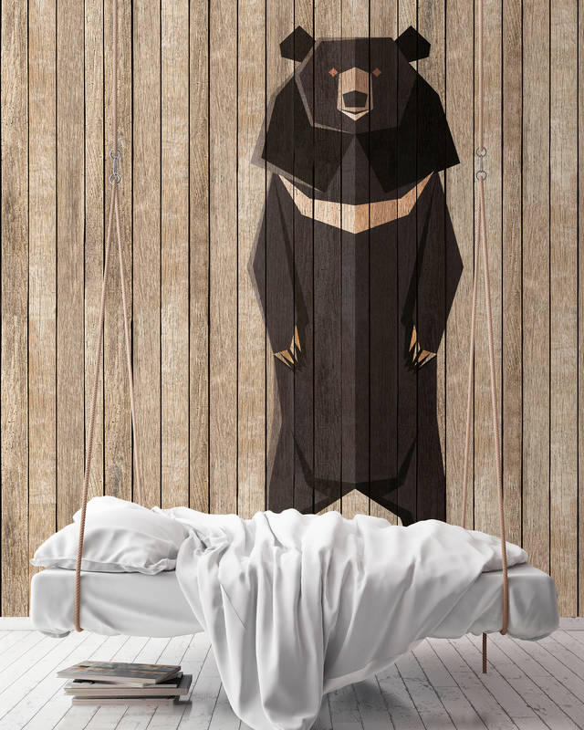             Born to Be Wild 1 - Fototapete Bretterwand mit Bären - Holzpaneele breit – Beige, Braun | Mattes Glattvlies
        