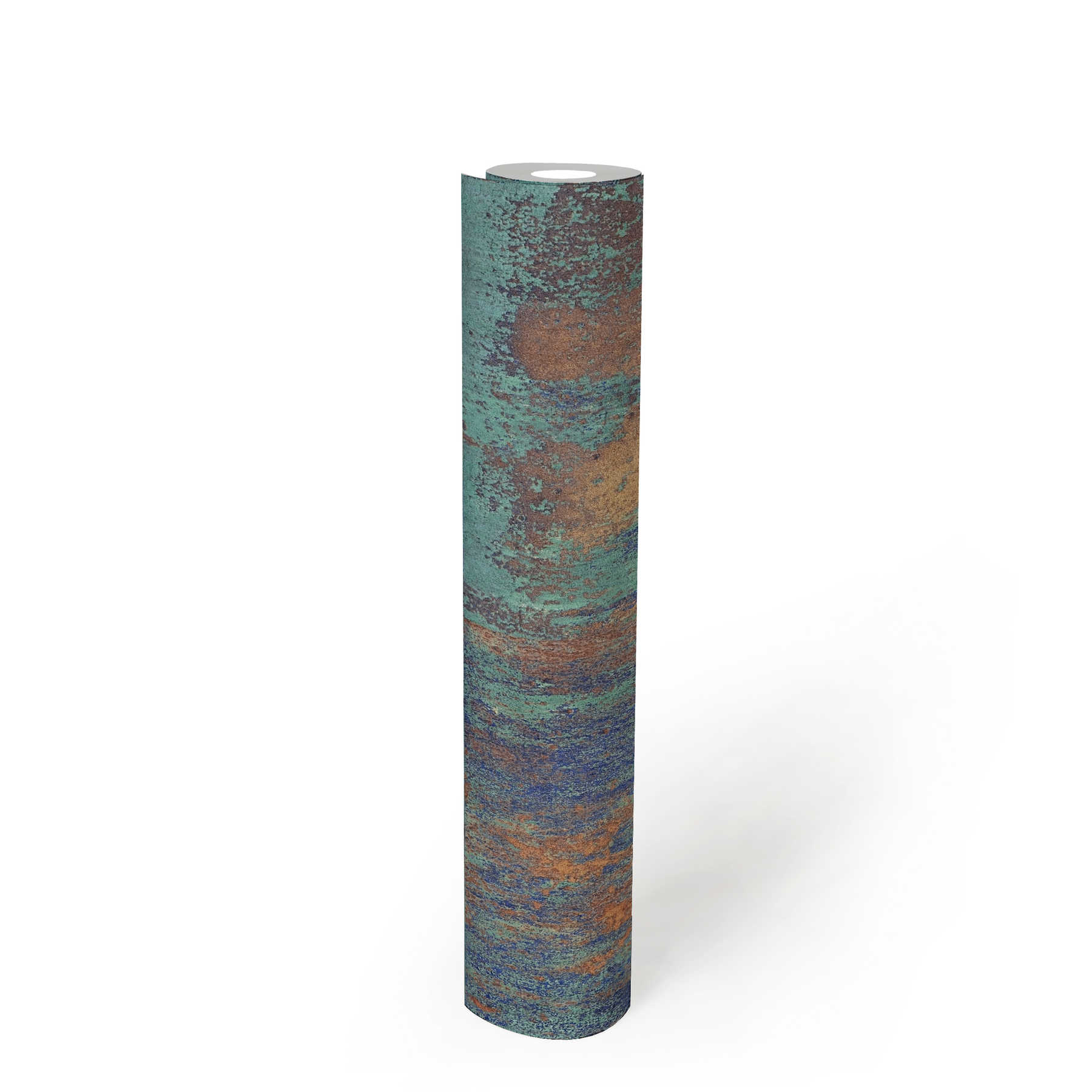             Vliestapete Patina-Design mit Rost und Kupfereffekten – Blau, Braun, Kupfer
        