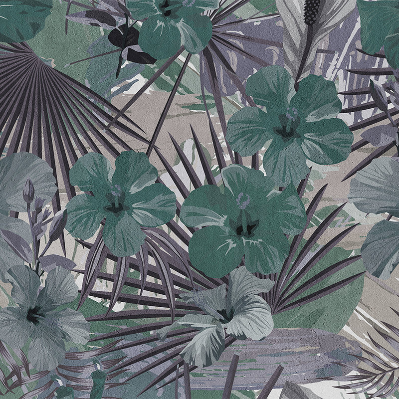 Fototapete Dschungel Palmen und Blume – Grün, Lila
