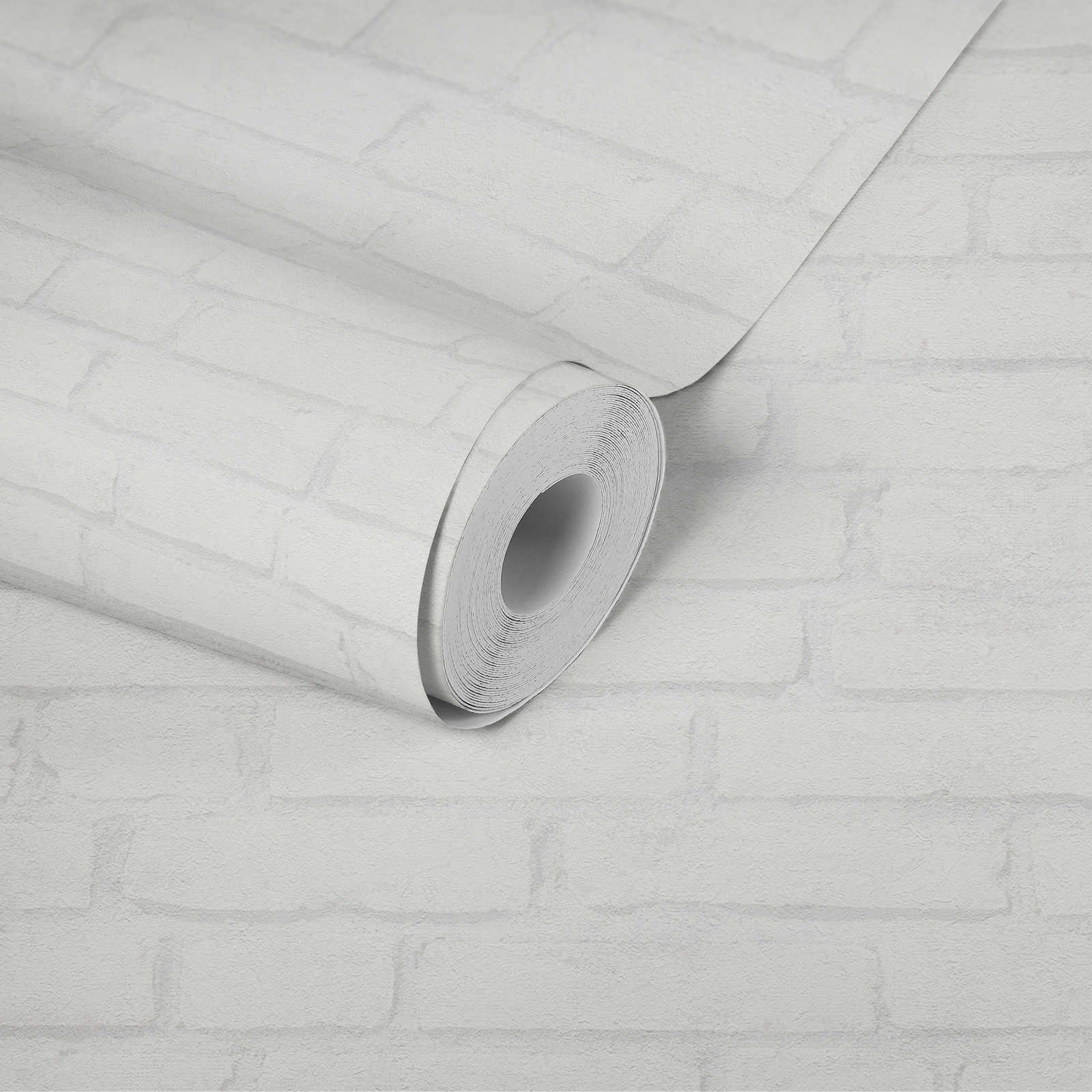             Helle Steintapete Ziegel-Muster im Industrial Design – Weiß, Grau
        