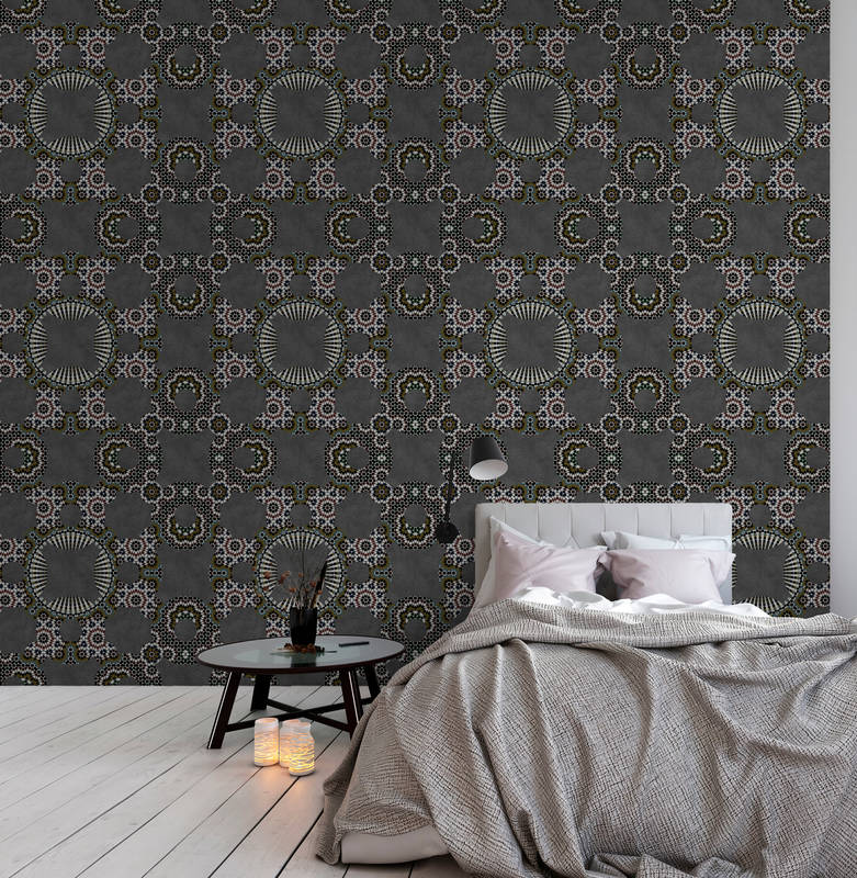             Mosaik Fototapete mit Retro Muster – Grau, Schwarz
        
