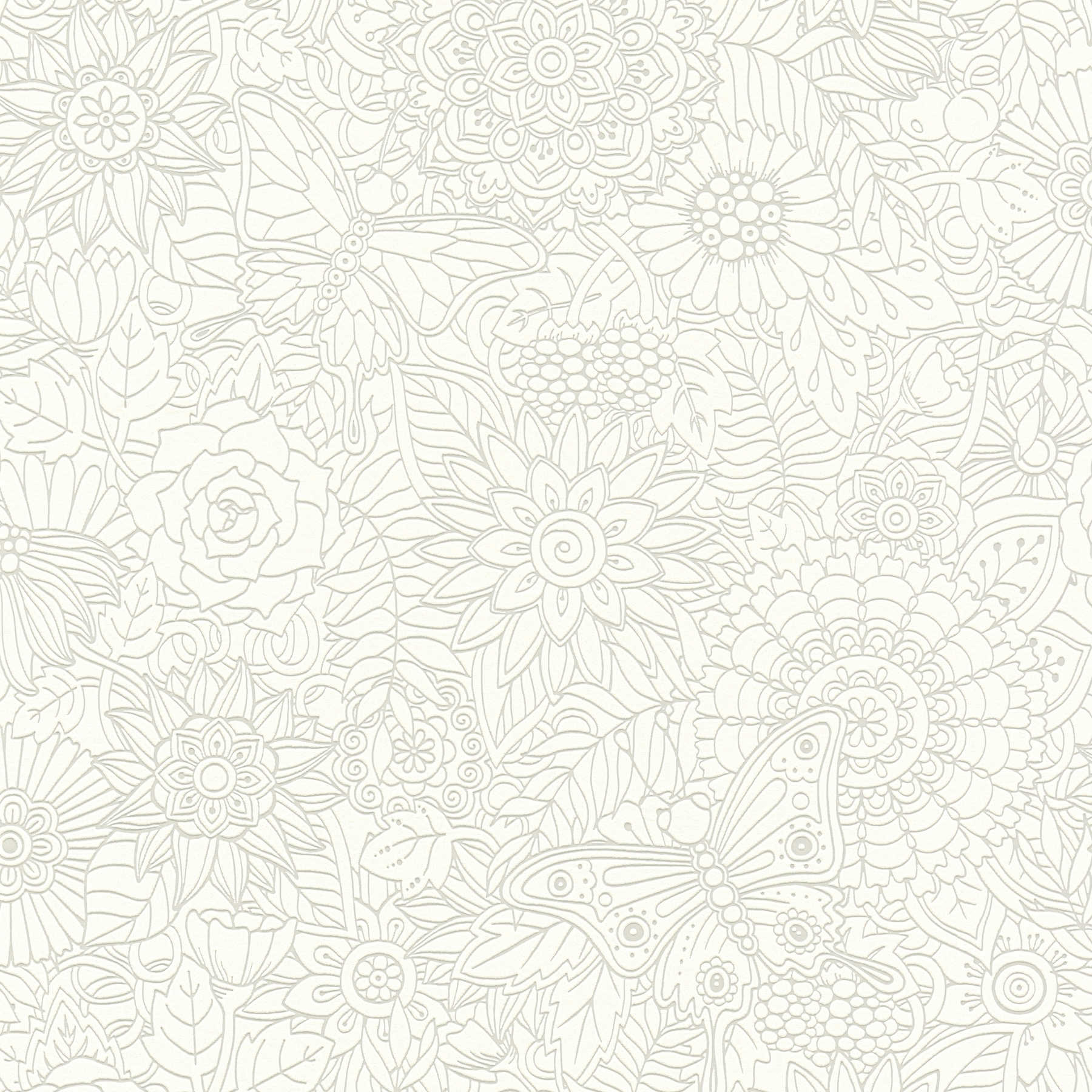         Vliestapete florales Doodle-Design, matt & glänzend – Weiß,
    