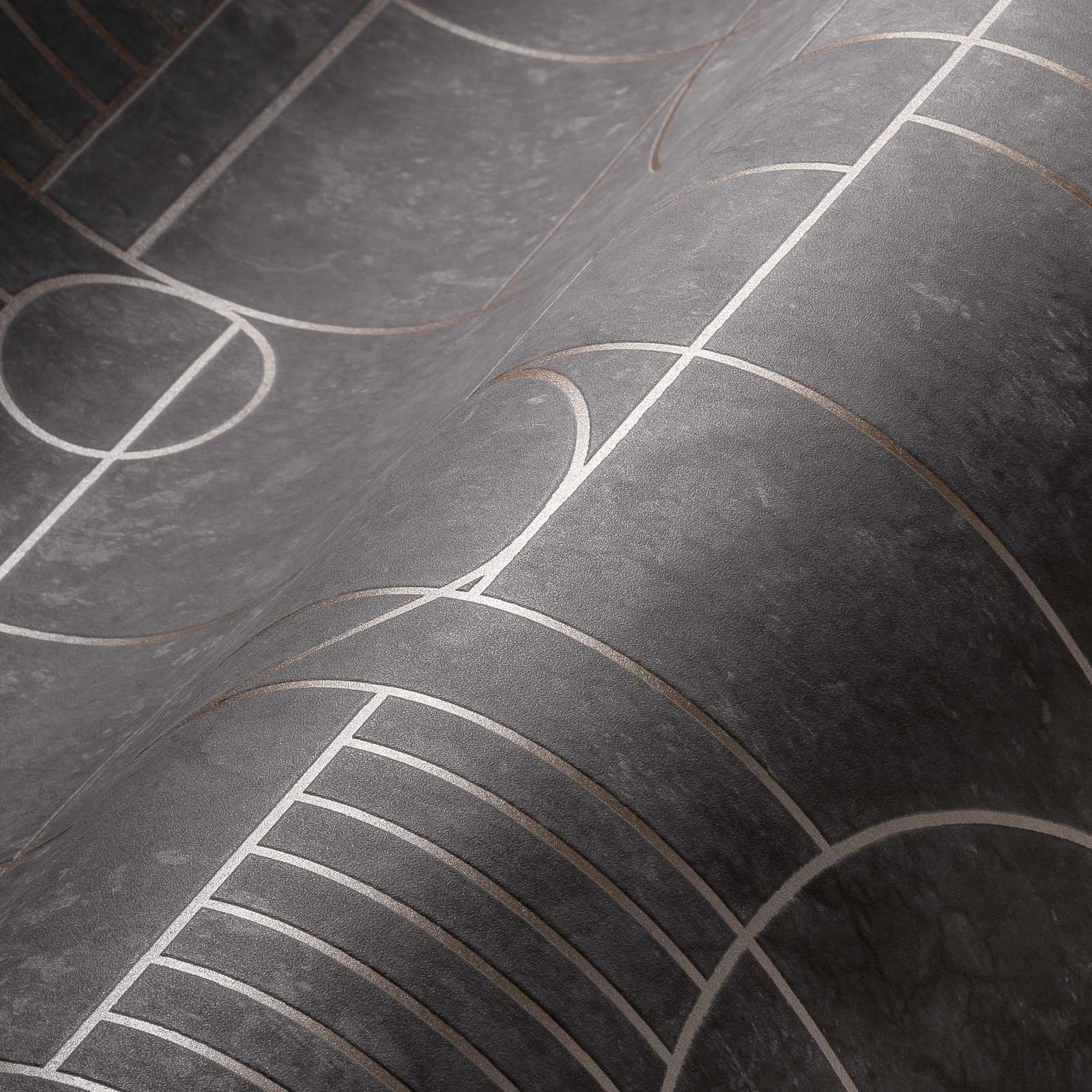             Fliesenoptik Tapete Art Deco Design marmoriert – Grau, Metallic
        