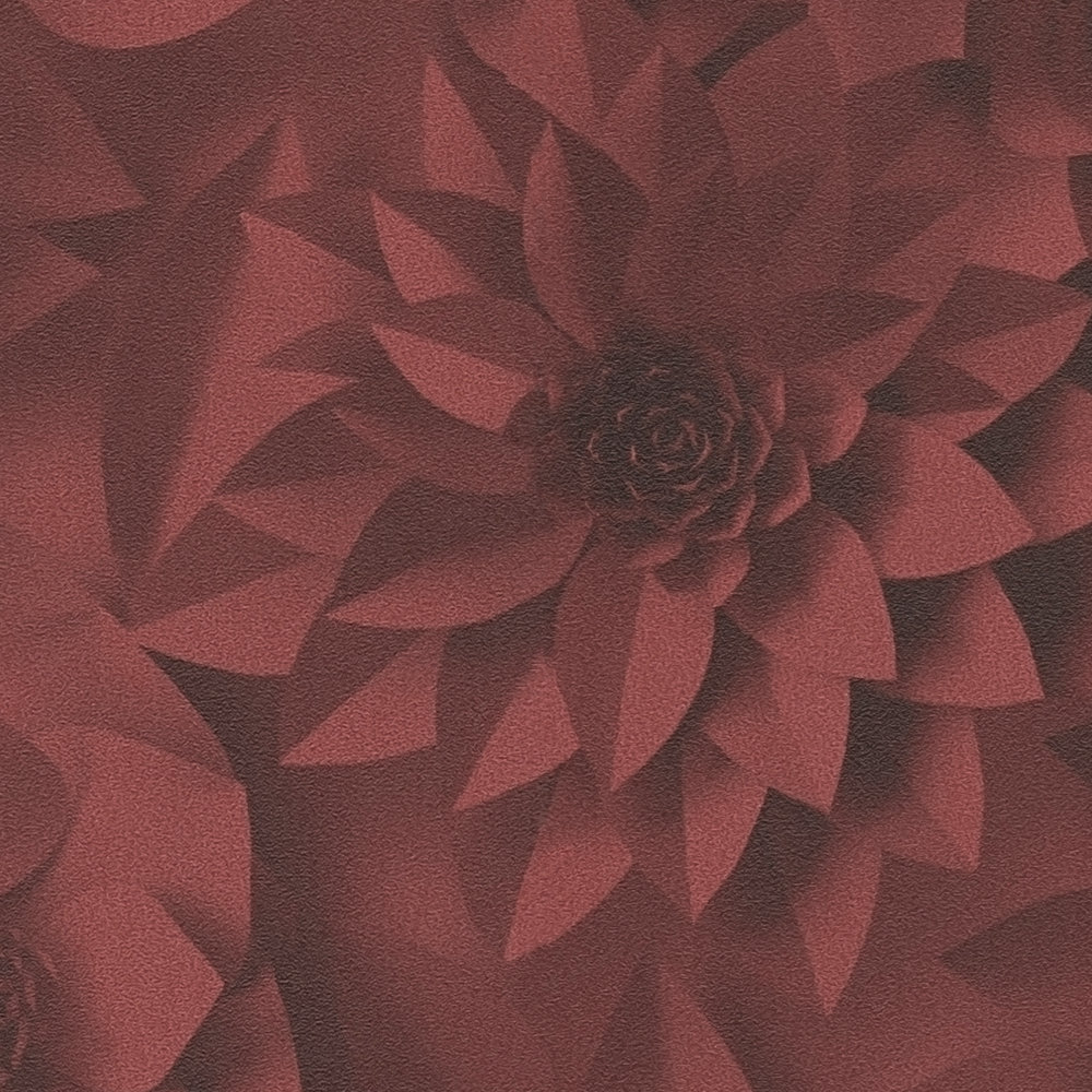             3D Tapete mit Papierblumen, Grafik Blüten-Muster – Rot
        