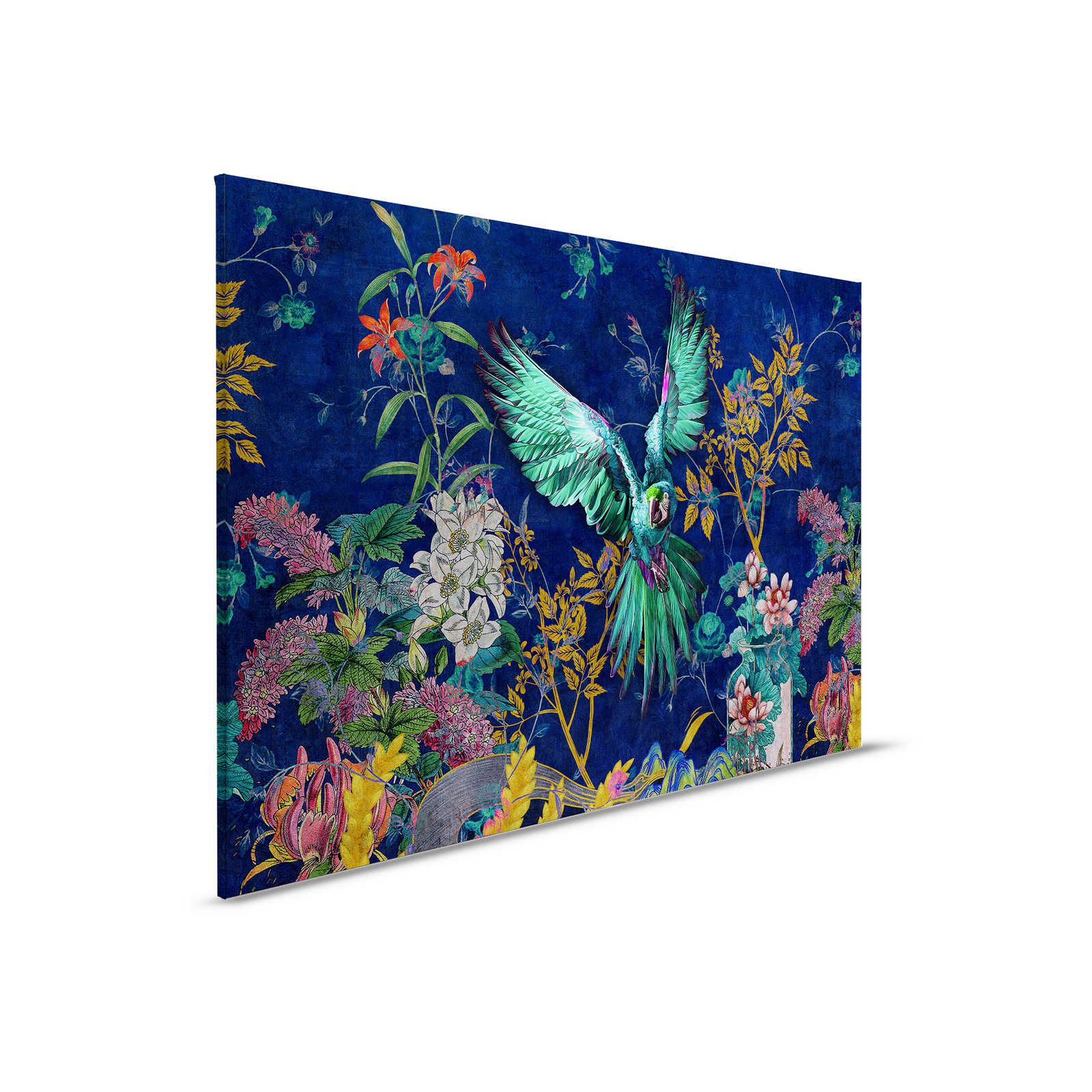Tropical Hero 1 - Leinwandbild Blumen & Papagei intensive Farben – 0,90 m x 0,60 m
