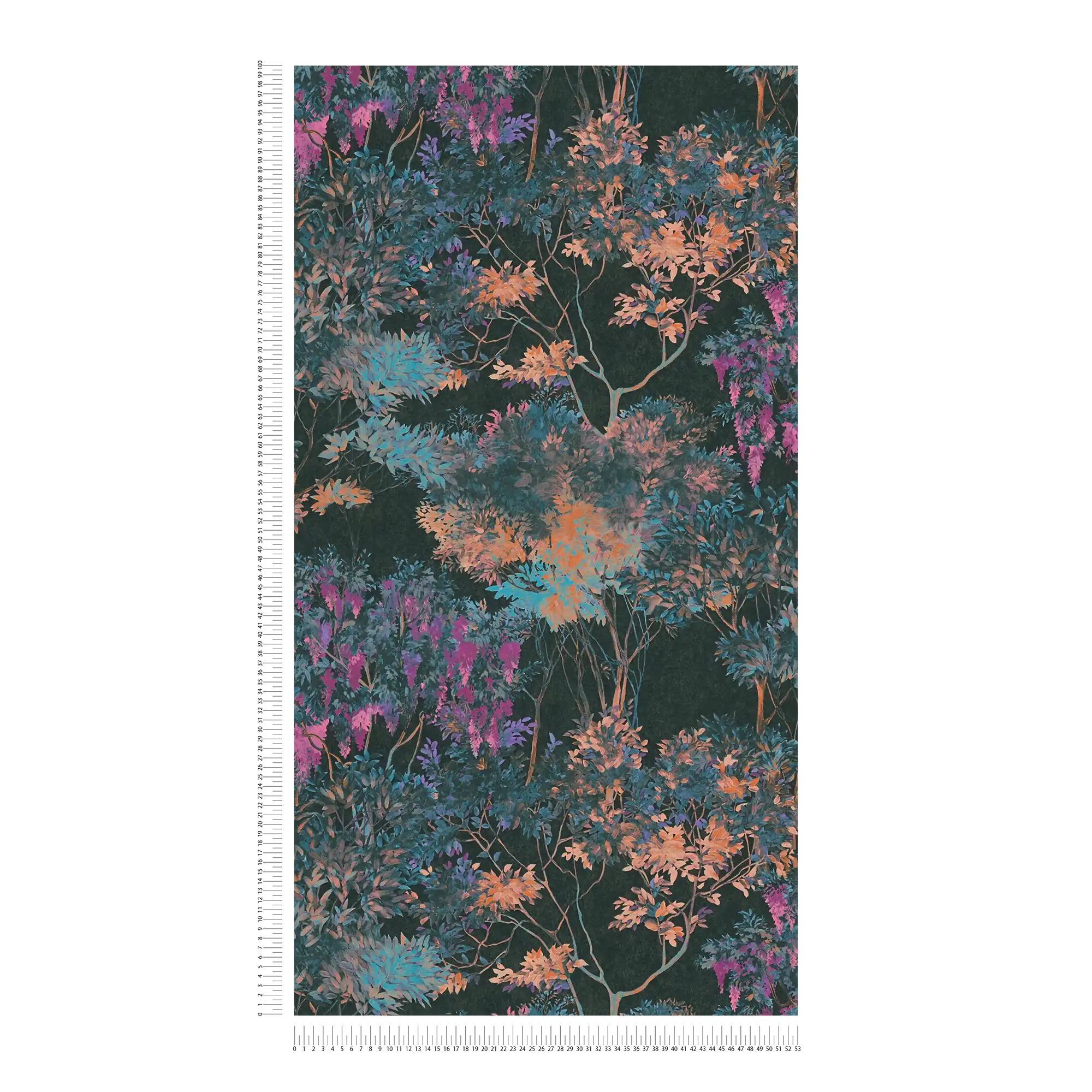             Dschungeltapete mit bunten Muster – Bunt, Schwarz, Blau
        