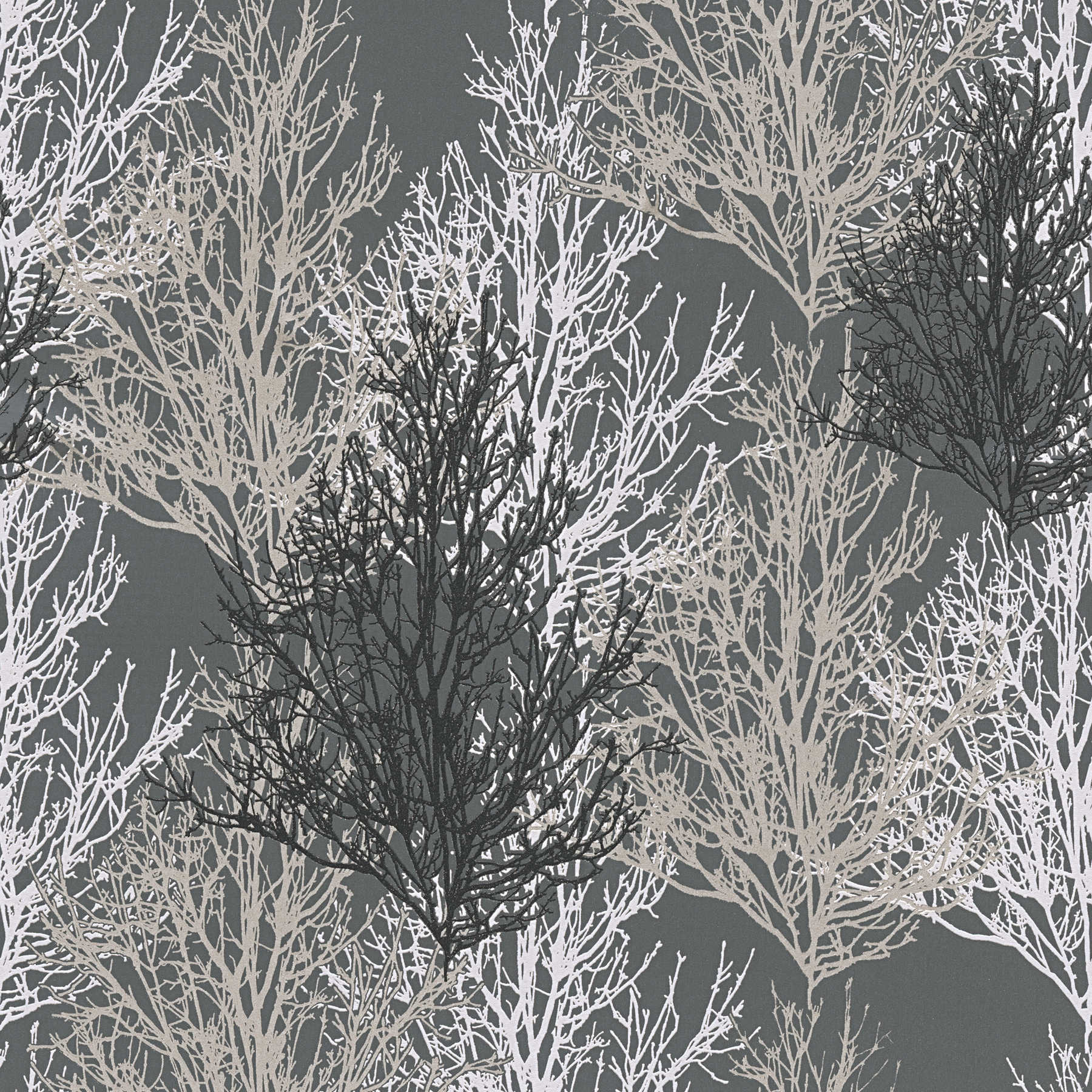         Papiertapete Baum Design mit Metallic Farben & Strukturmuster – Grau
    