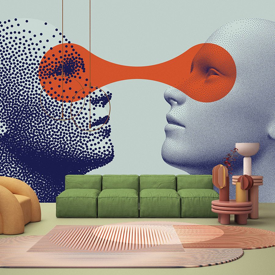 Fototapete »think tank« - Futuristisches Dot-Design mit zwei Personen – Glattes, leicht perlmutt-schimmerndes Vlies
