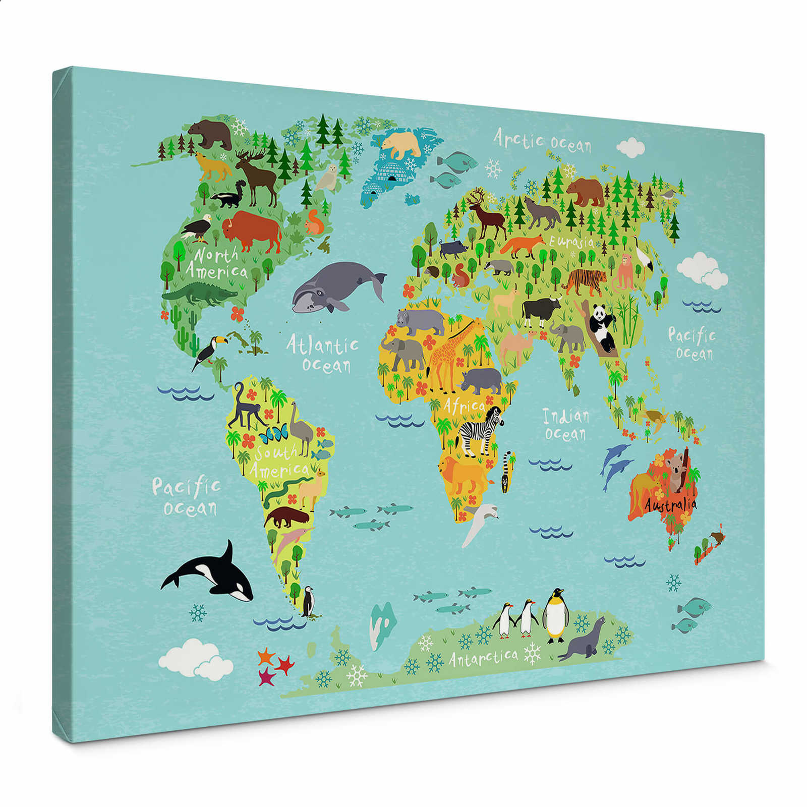 Leinwandbild Weltkarte mit Tieren von Kvilis – 0,70 m x 0,50 m
