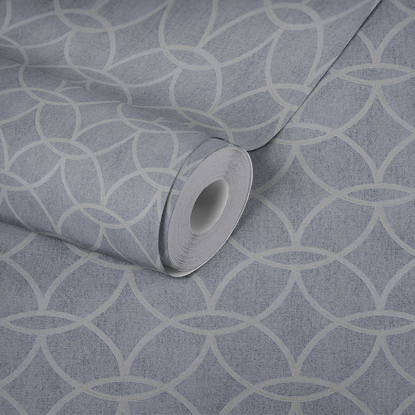             Mustertapete Vlies mit geometrischem Design & Schimmer-Effekt – Blau, Grau
        