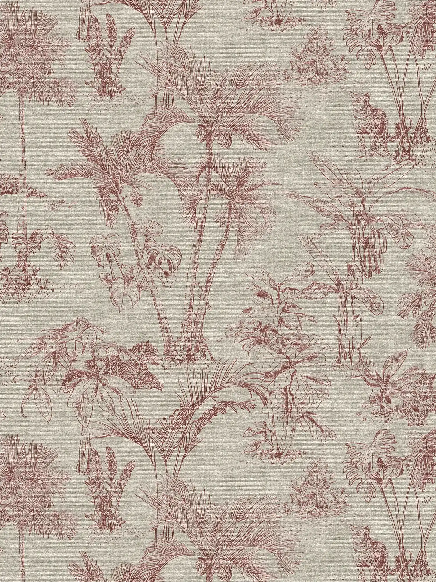 Tapete Dschungel Muster Palmen im Kolonial Stil – Braun, Rot
