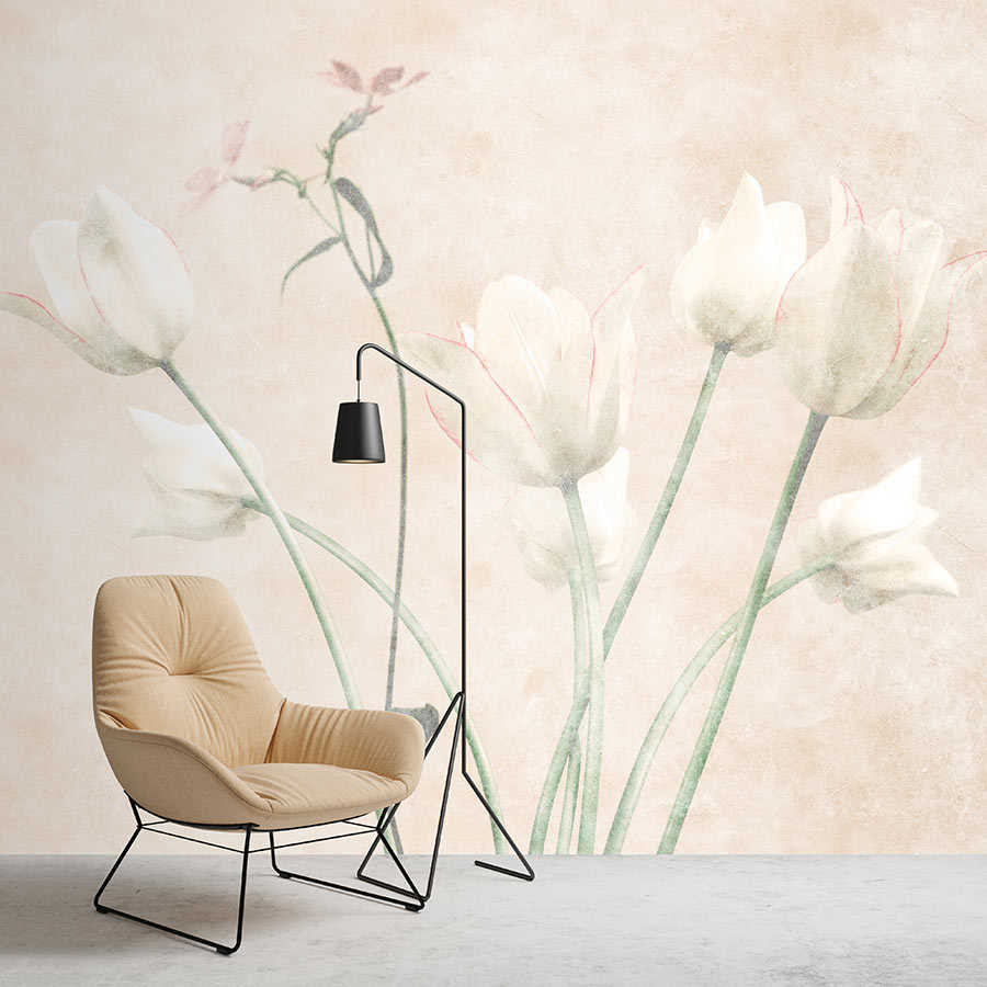 Morning Room 3 – Blumen Fototapete Tulpen im verblassten Stil
