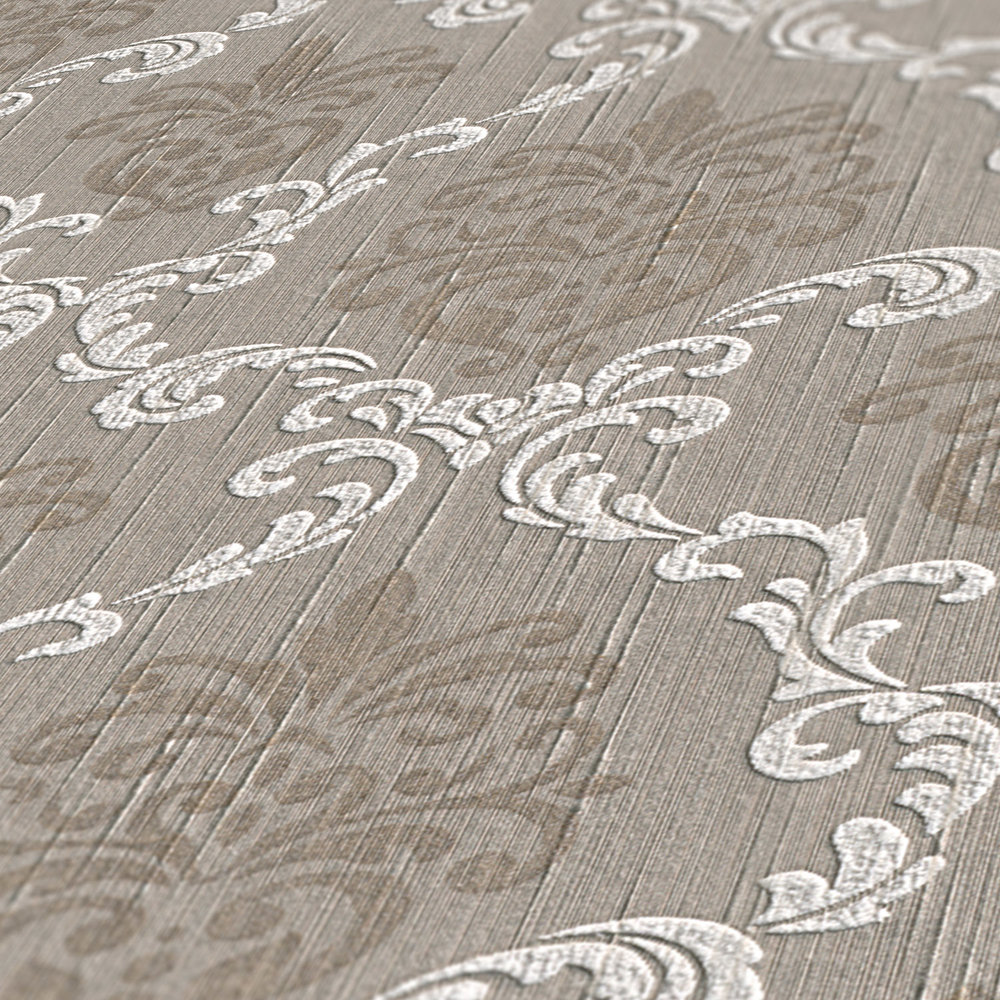             Vliestapete mit Ornament Design im Kolonial Stil – Beige, Grau
        