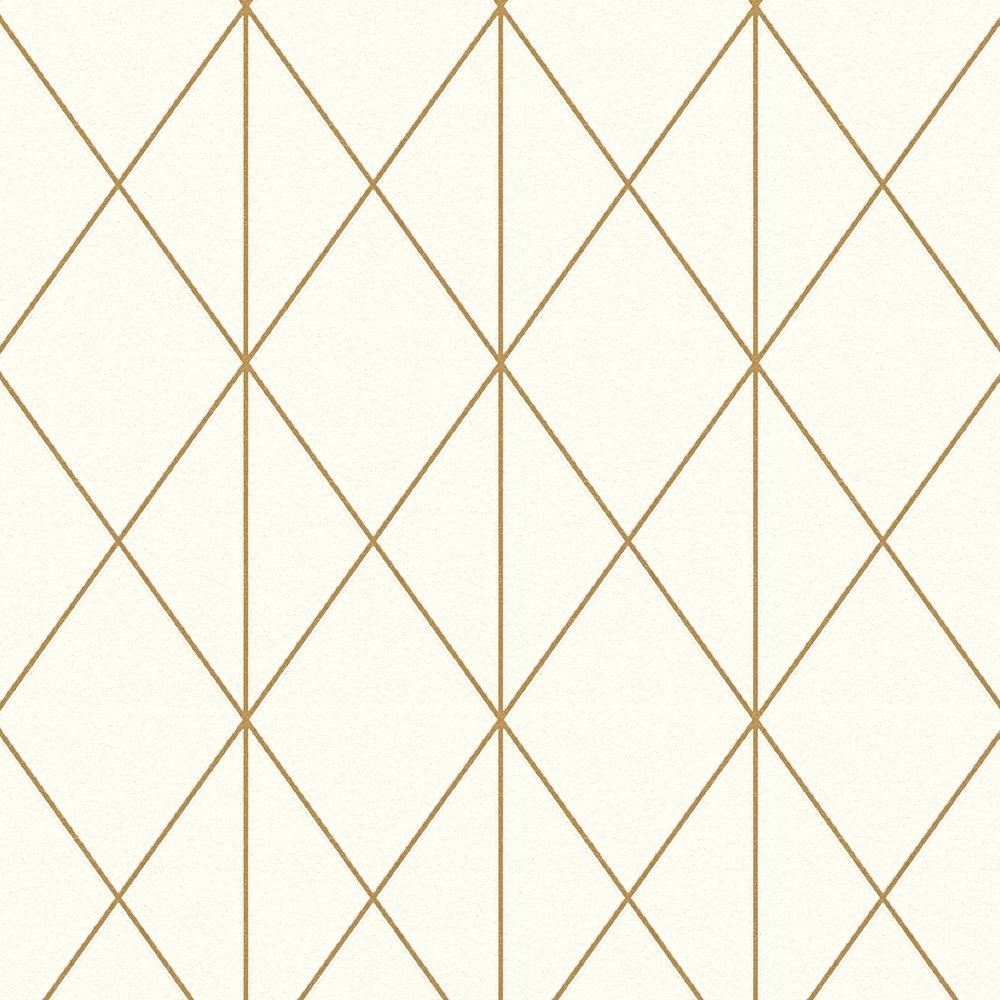             Vliestapete mit goldenem Linienmuster & Rautendesign – Creme
        