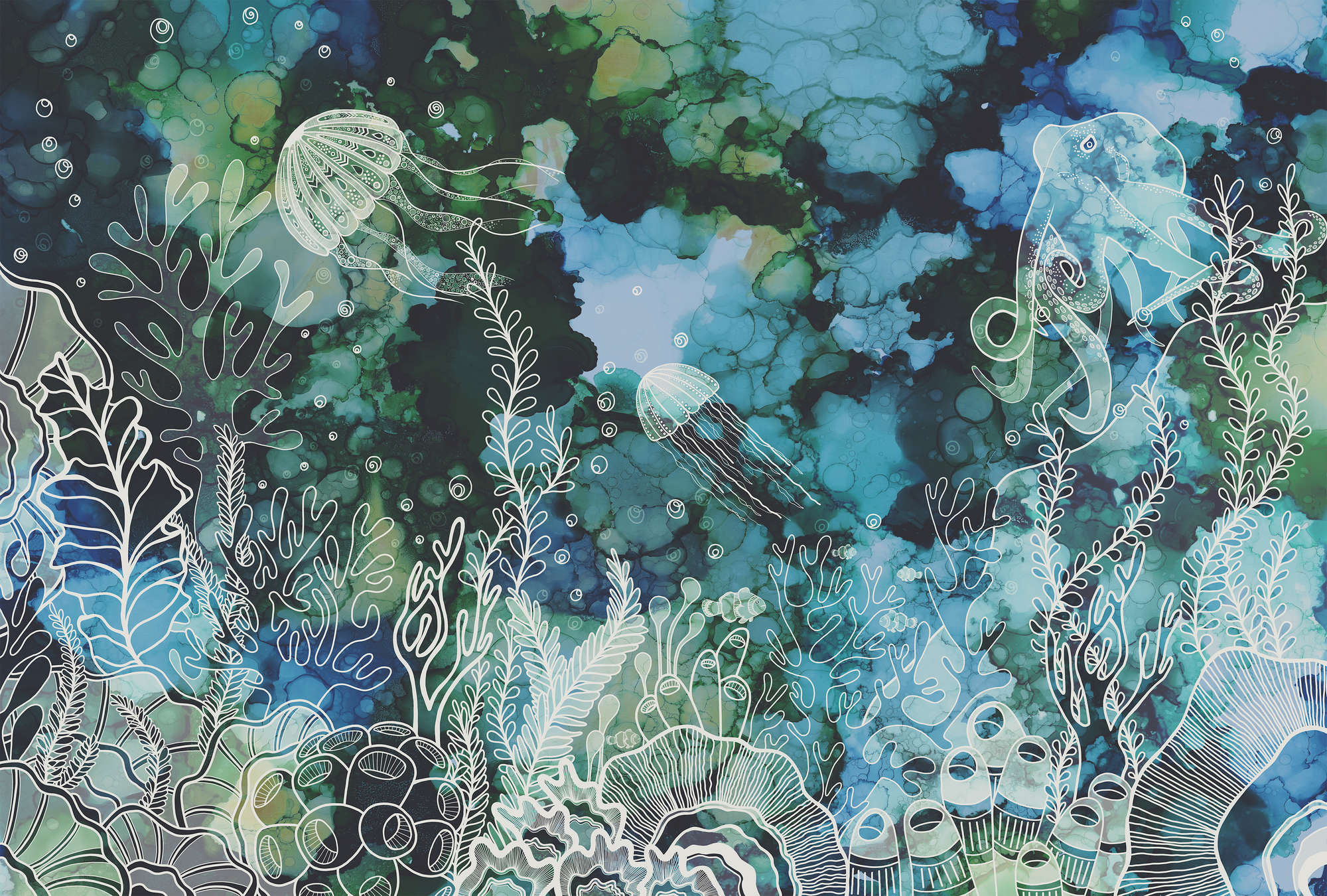             Fototapete mit Unterwasser Korallenriff in Acryl Farben
        