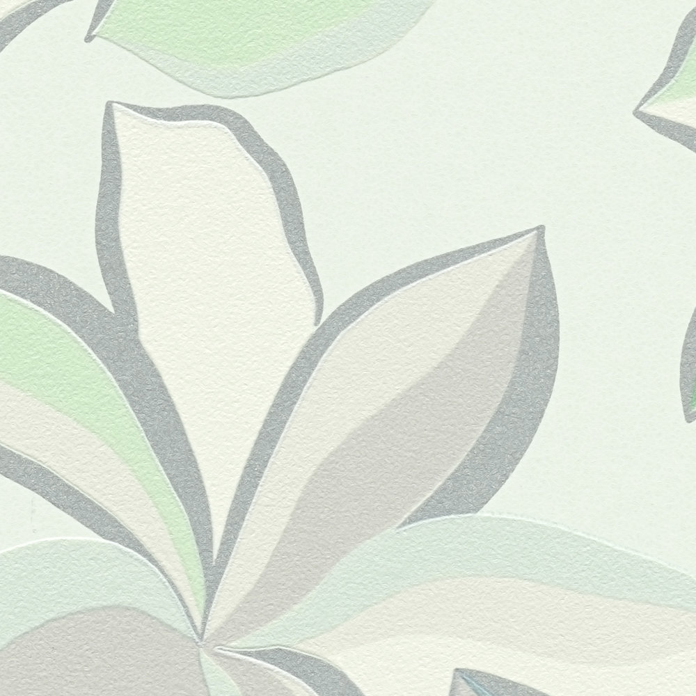             Florale Vliestapete mit Glanzstruktur – Grün, Grau
        