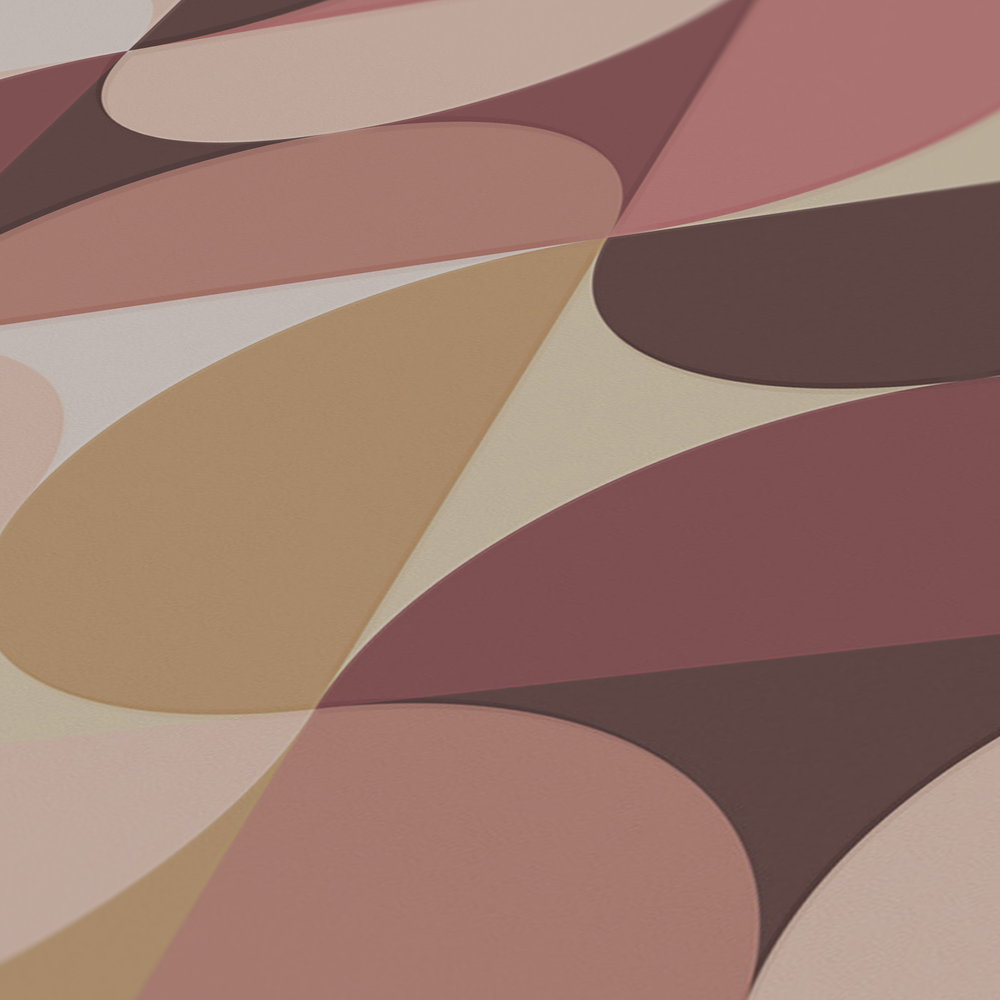             Grafisches Halbkreismuster Tapete im Retro 70er-Jahre Stil – Beige, Rosa
        