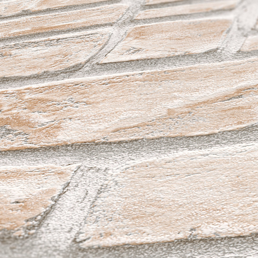             3D Steinoptik Tapete mit hellem Mauerwerk – Beige
        