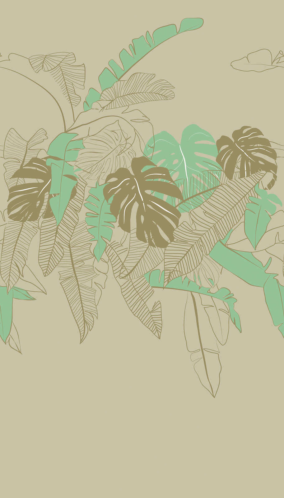             Motivtapete aus Vlies mit Dschungeloptik – beige, grün, braun
        