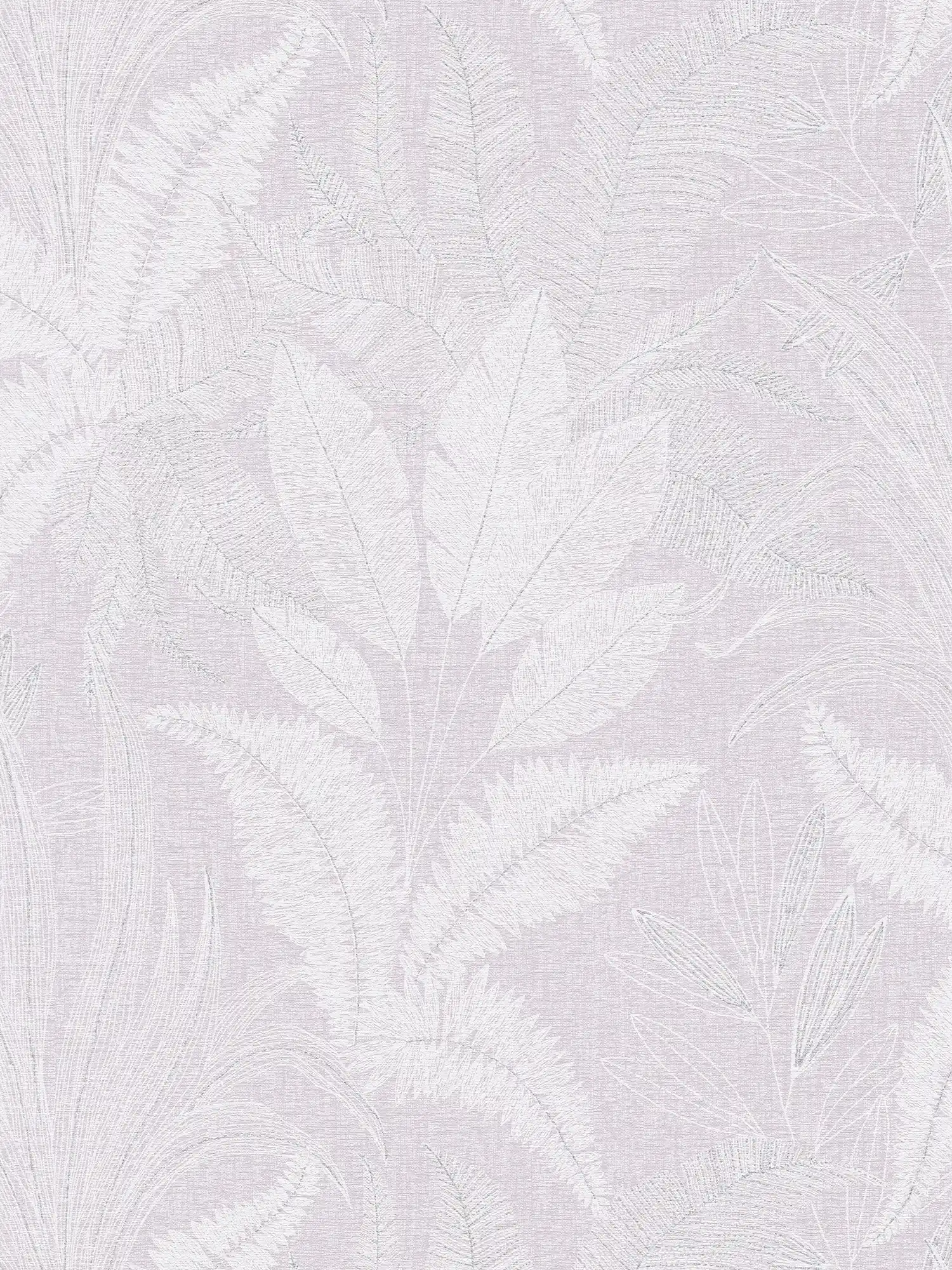 Vliestapete mit großem Blatt Muster leicht strukturiert – Violett, Weiß, Grau
