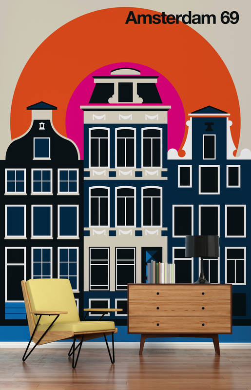            Fototapete Amsterdam Häuserfronten im Retro Design
        