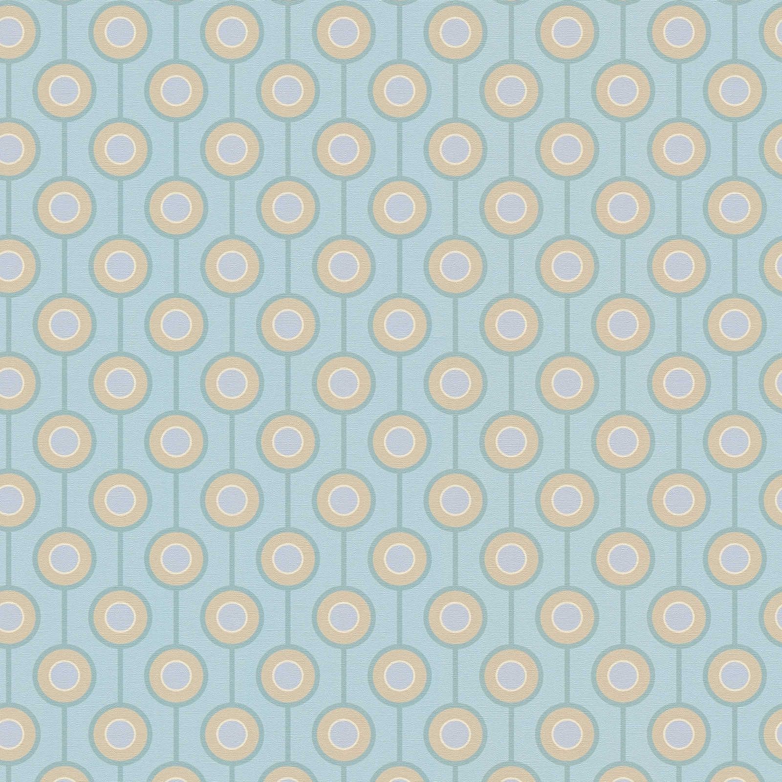         Retro Kreis Muster auf leicht strukturierte Vliestapete – Türkis, Blau, Beige
    
