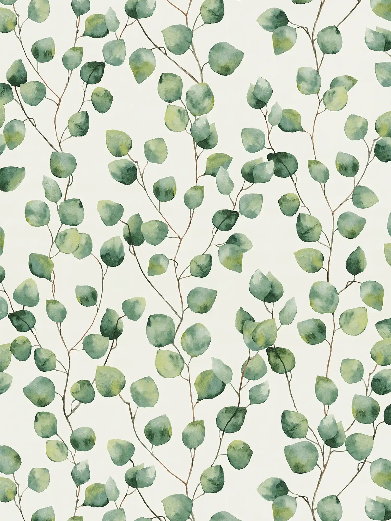         Blätterranken Tapete im Aquarellstil – Grün, Weiß
    