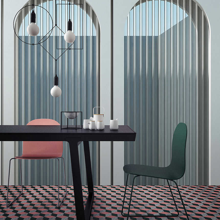 Escape Room 1 – Fototapete moderne Architektur Blau & Grau
