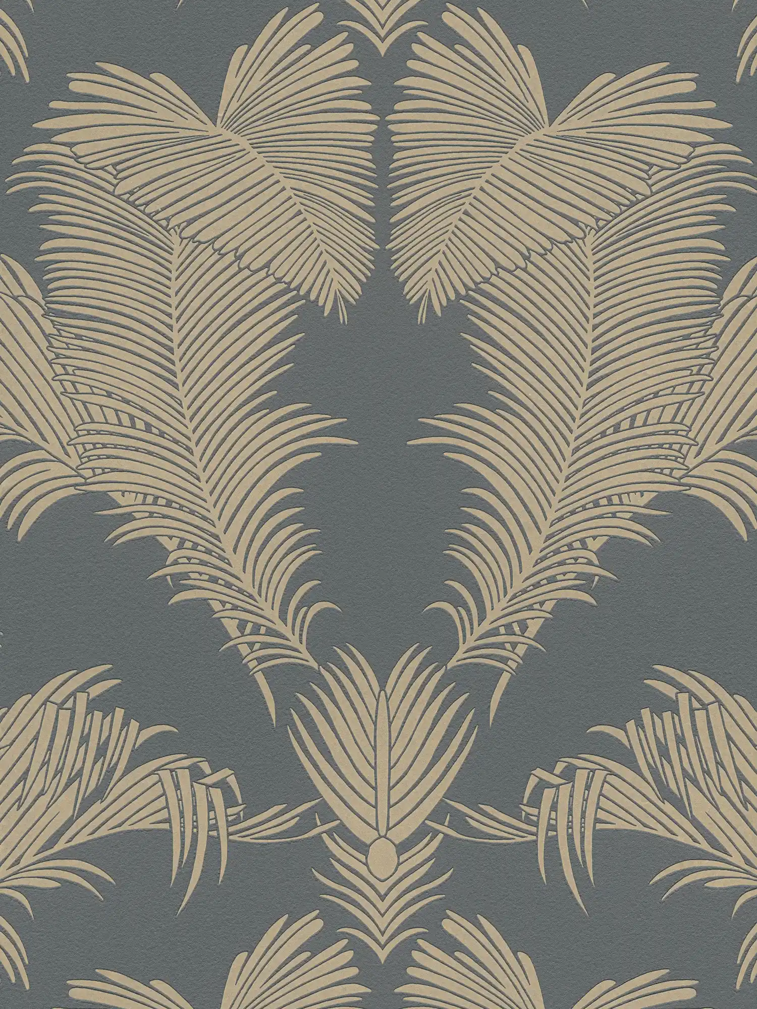 Palmenblätter Tapete Grau & Gold mit Struktur & Metallic Effekt
