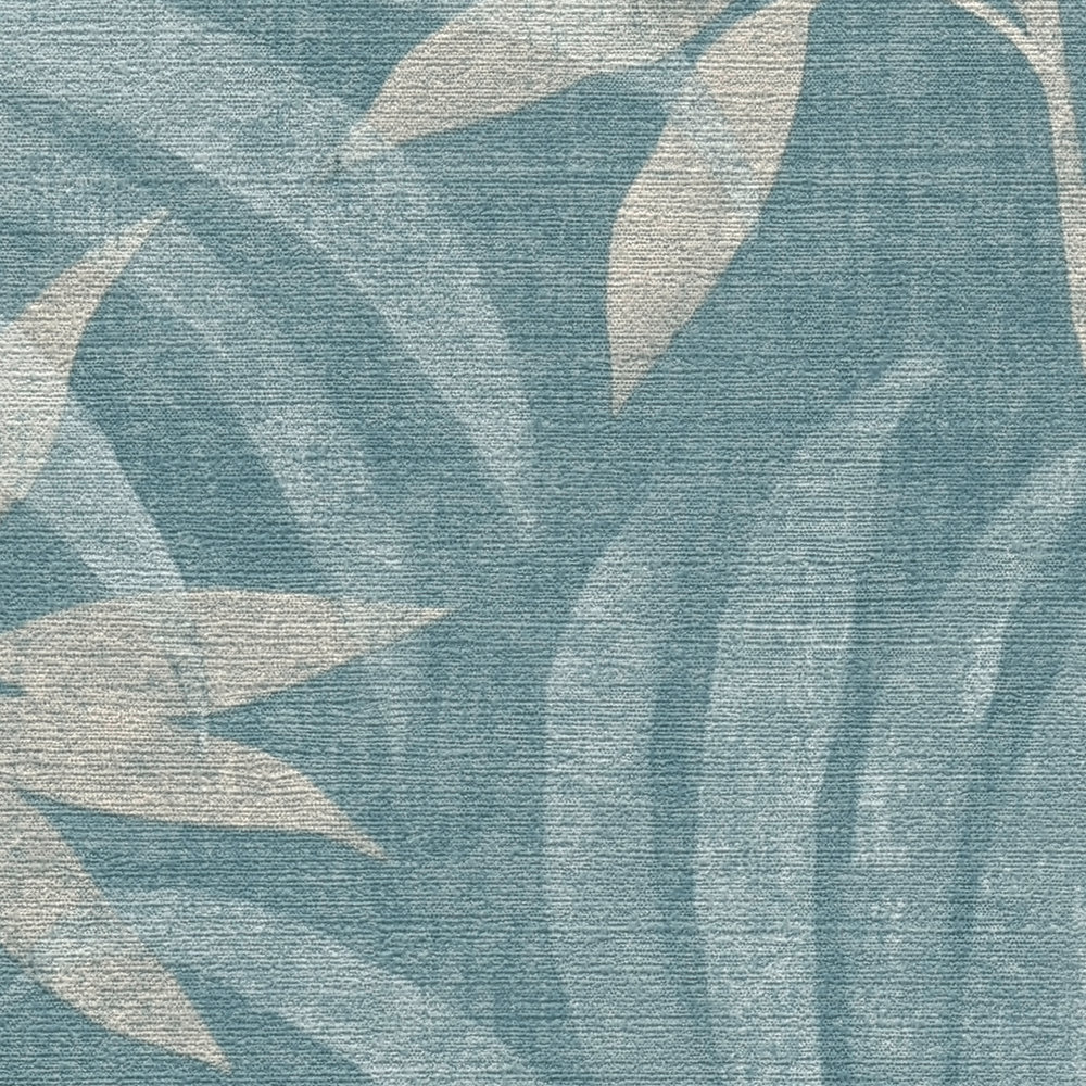             Tapete Petrol Dschungel Muster mit Hibiskus Blüten – Beige, Blau
        