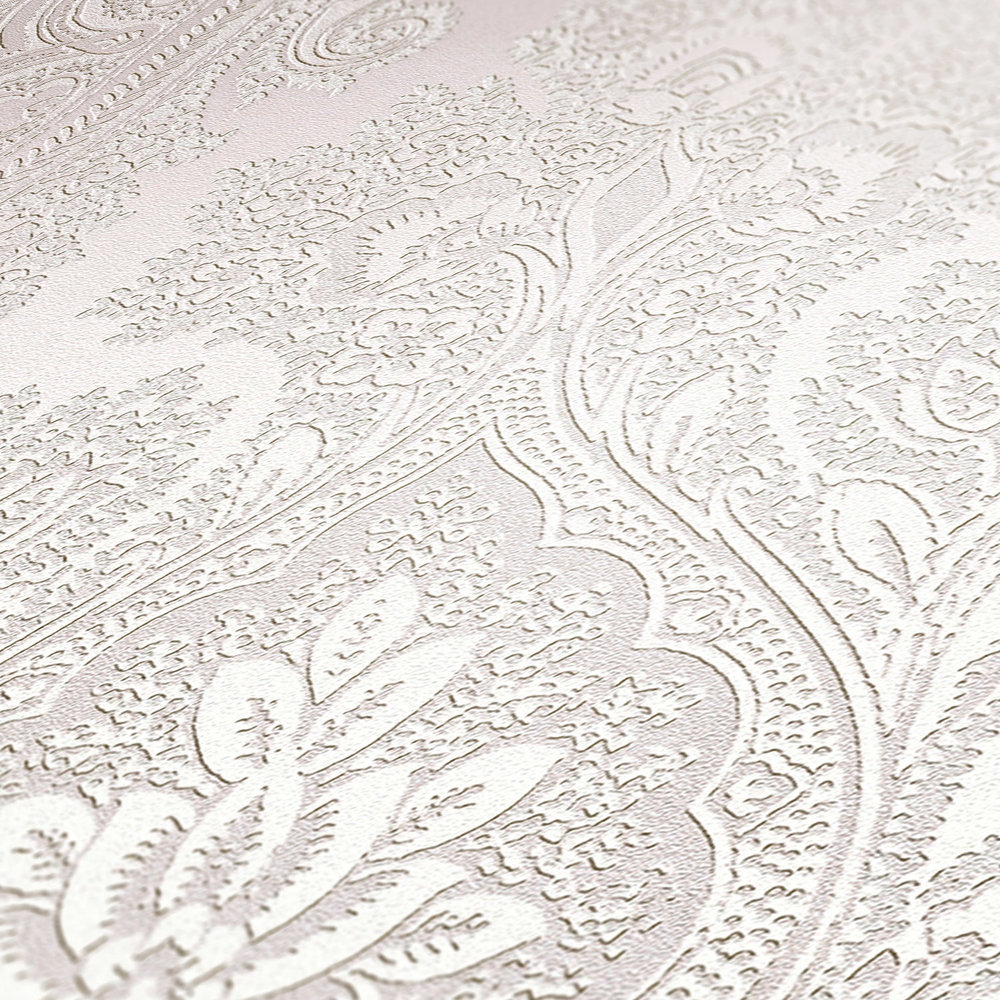             Silbergraue Tapete mit Ornamentmuster im Boho Look – Metallic, Grau
        