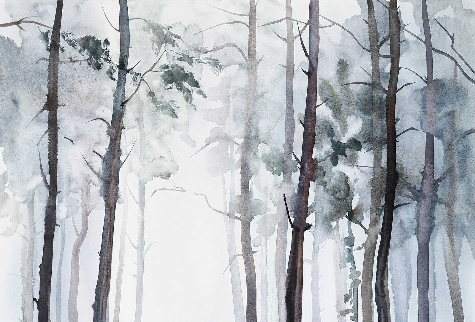 Fototapete nebeliger Wald – Blau, Grau, Weiß
