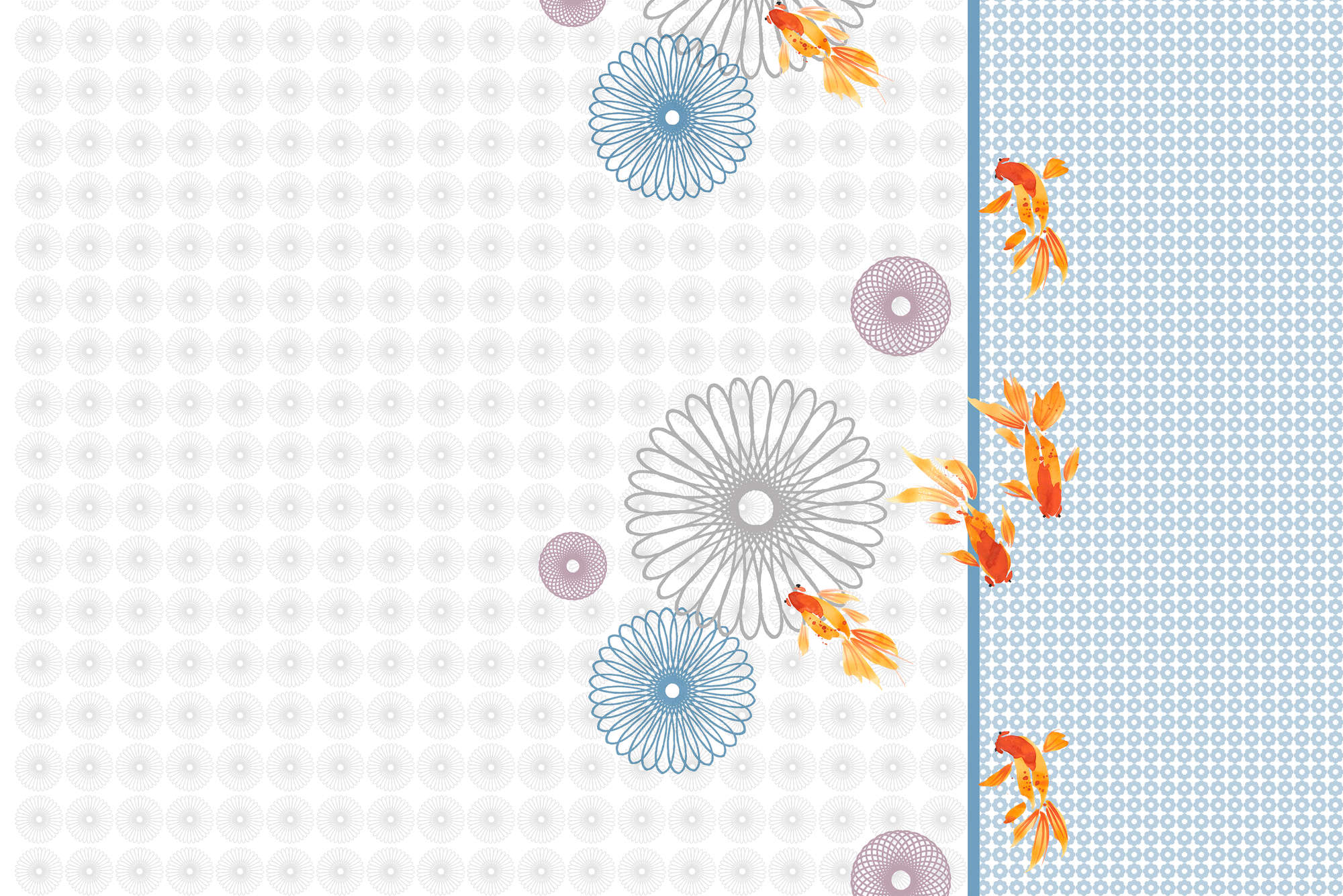             Fototapete stilisierte Blüten und Fische – Mattes Glattvlies
        