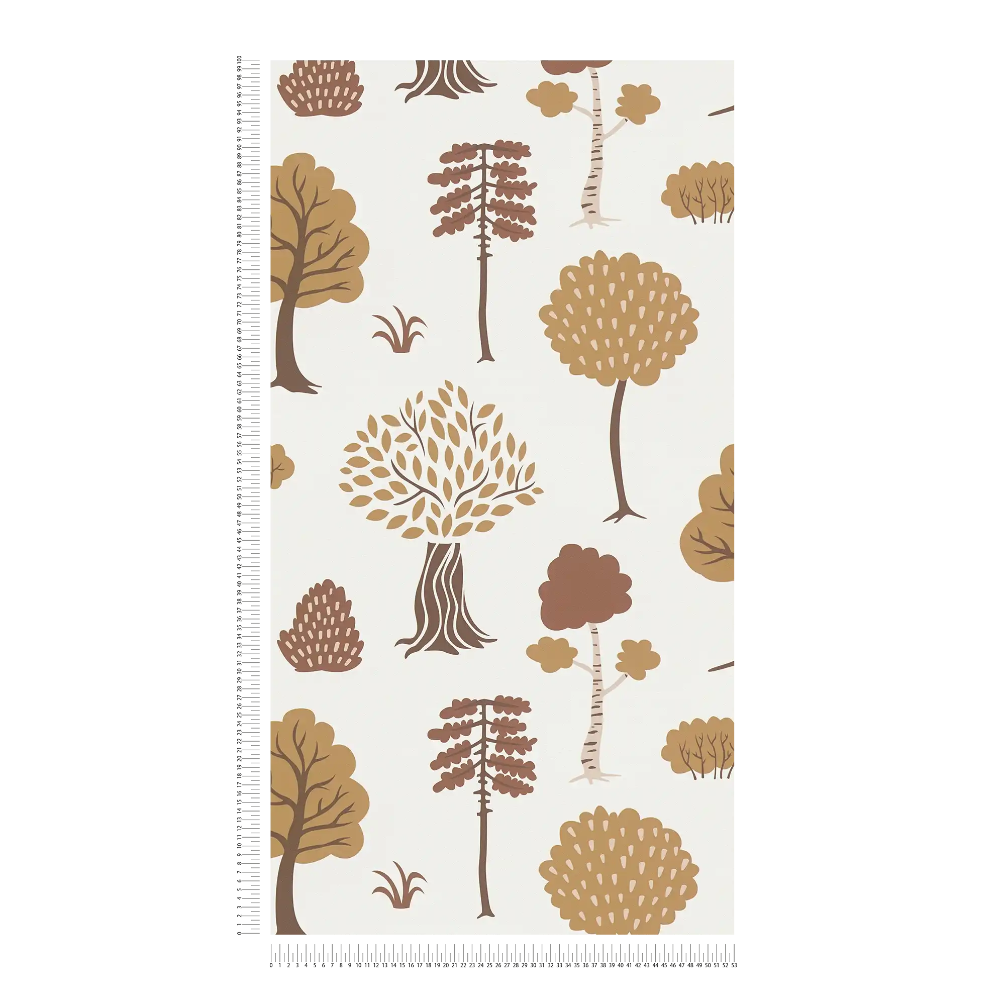             Wald-Motiv Vliestapete mit herbstlichen Bäumen – Creme, Braun
        