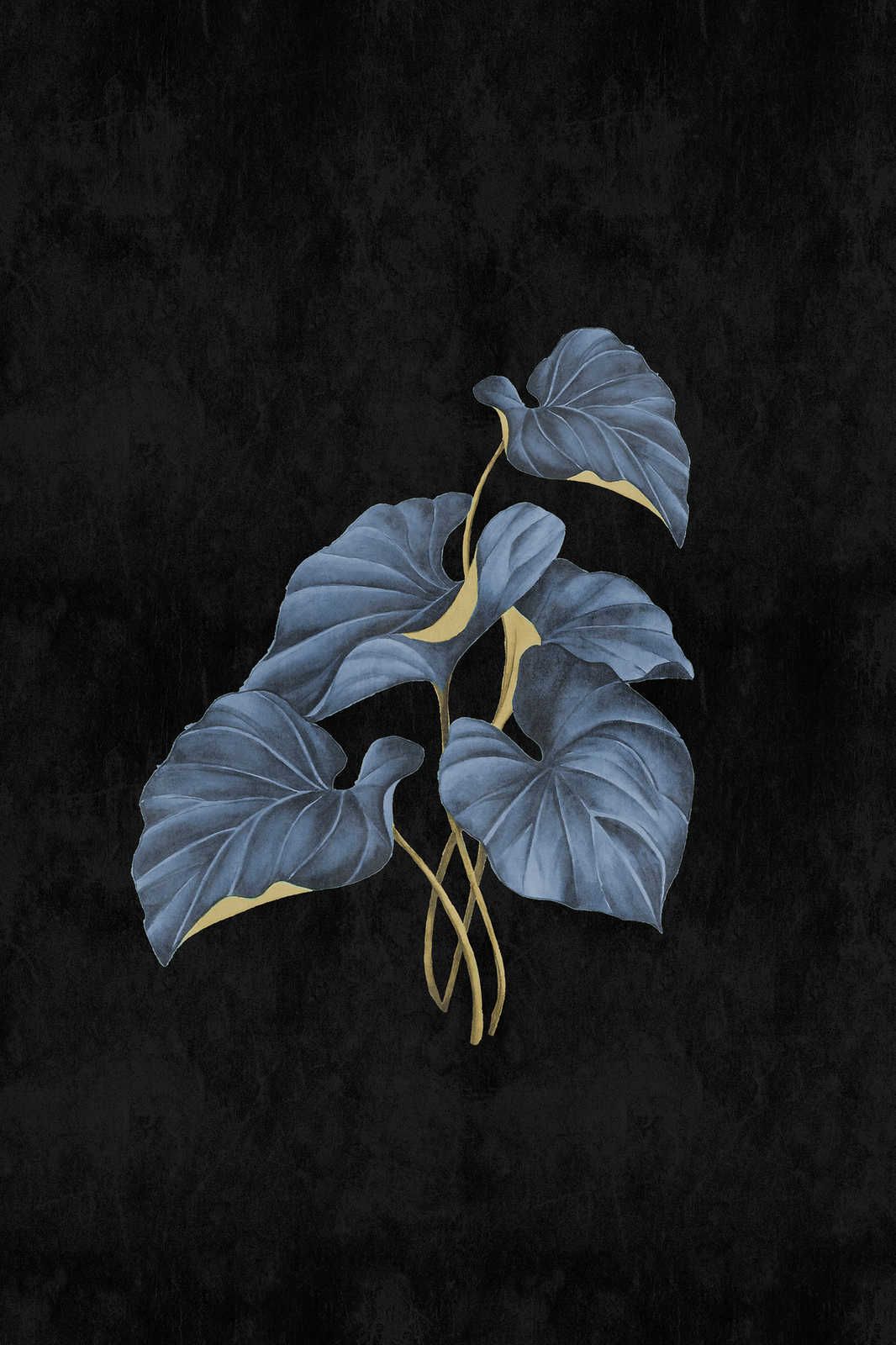            Fiji 1 - Schwarzes Leinwandbild Blaue Blätter mit Gold Akzent – 0,60 m x 0,90 m
        
