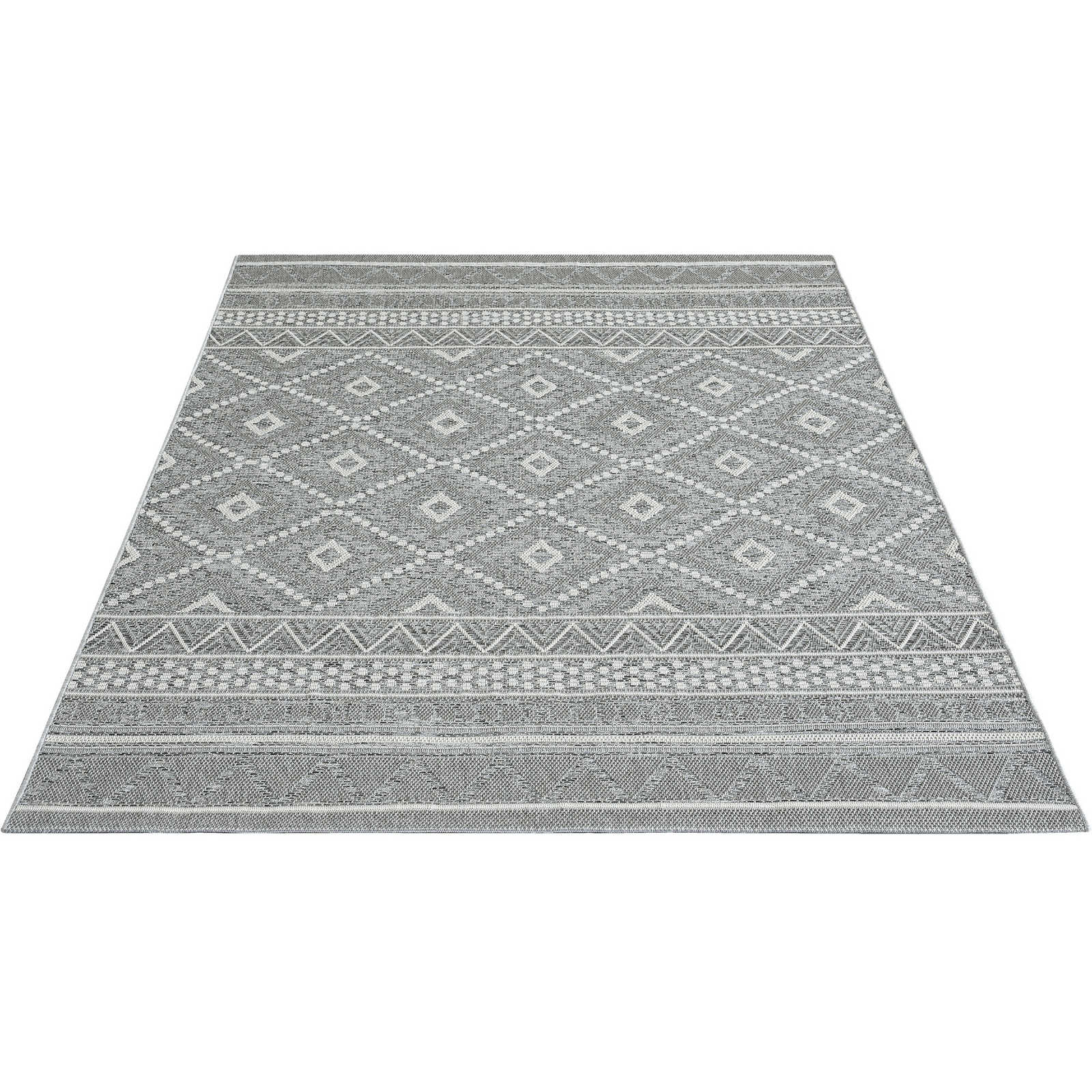 Bemusterter Outdoor Teppich in Grau – 280 x 200 cm
