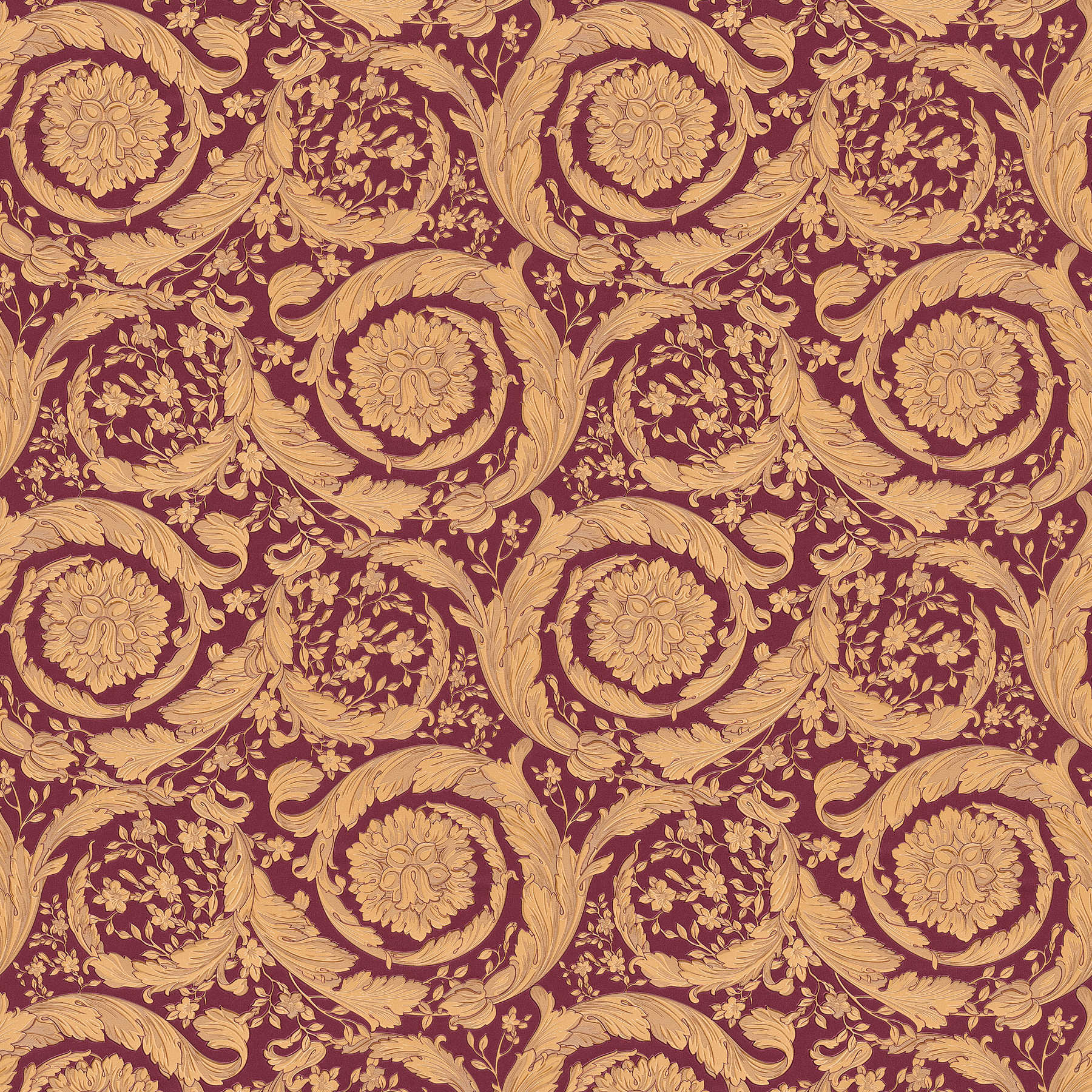         VERSACE Tapete ornamentales Blumenmuster – Rot, Gold, Braun
    