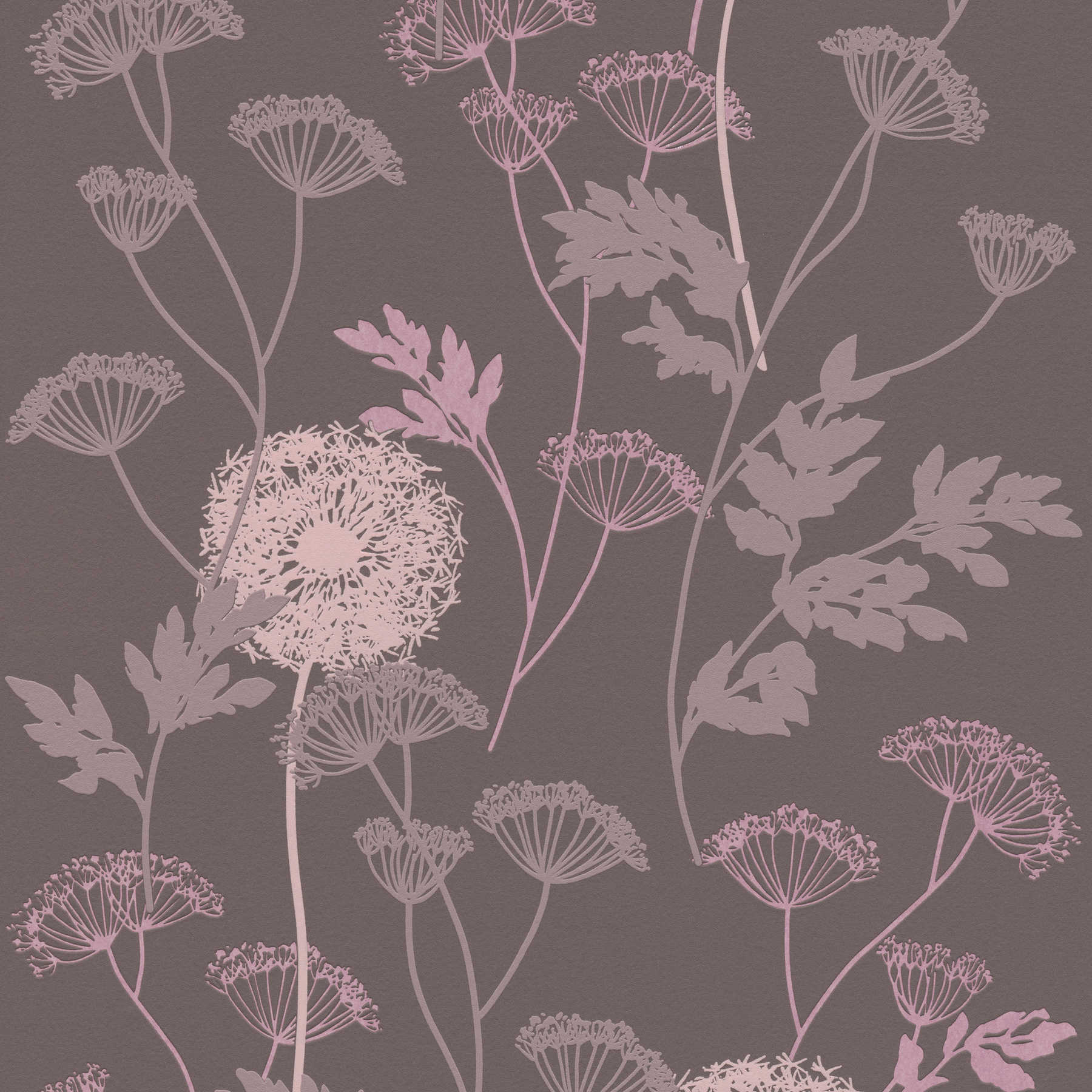 Strukturtapete mit Blüten-Muster in warmen Farben – Braun, Rosa, Beige
