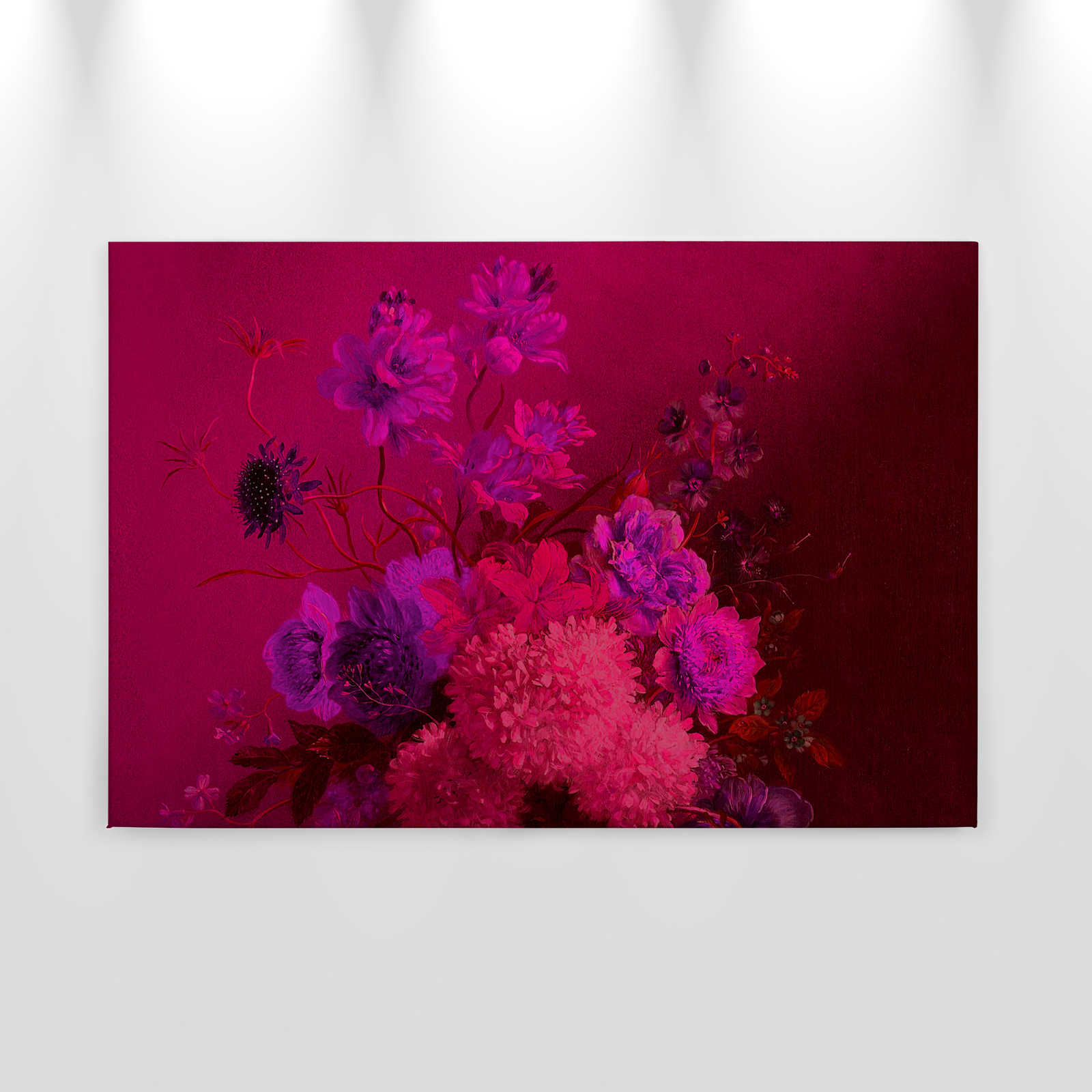             Neon Leinwandbild mit Blumen Stillleben | Bouquet Vibran 2 – 0,90 m x 0,60 m
        