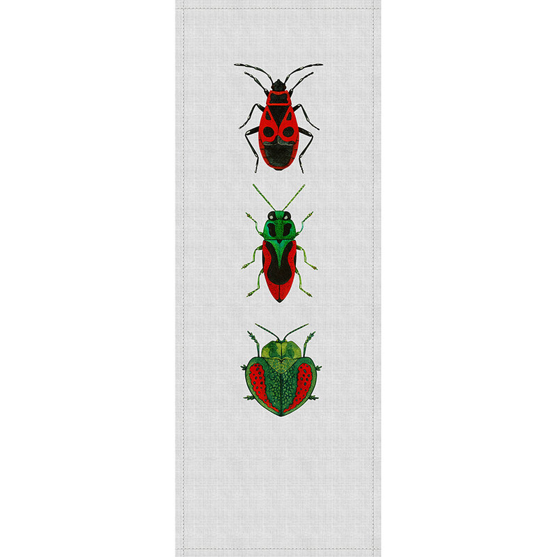         Buzz panels 3 - Digitaldruckpaneel mit bunten Käfern- Naturleinen Struktur – Grau, Grün | Premium Glattvlies
    