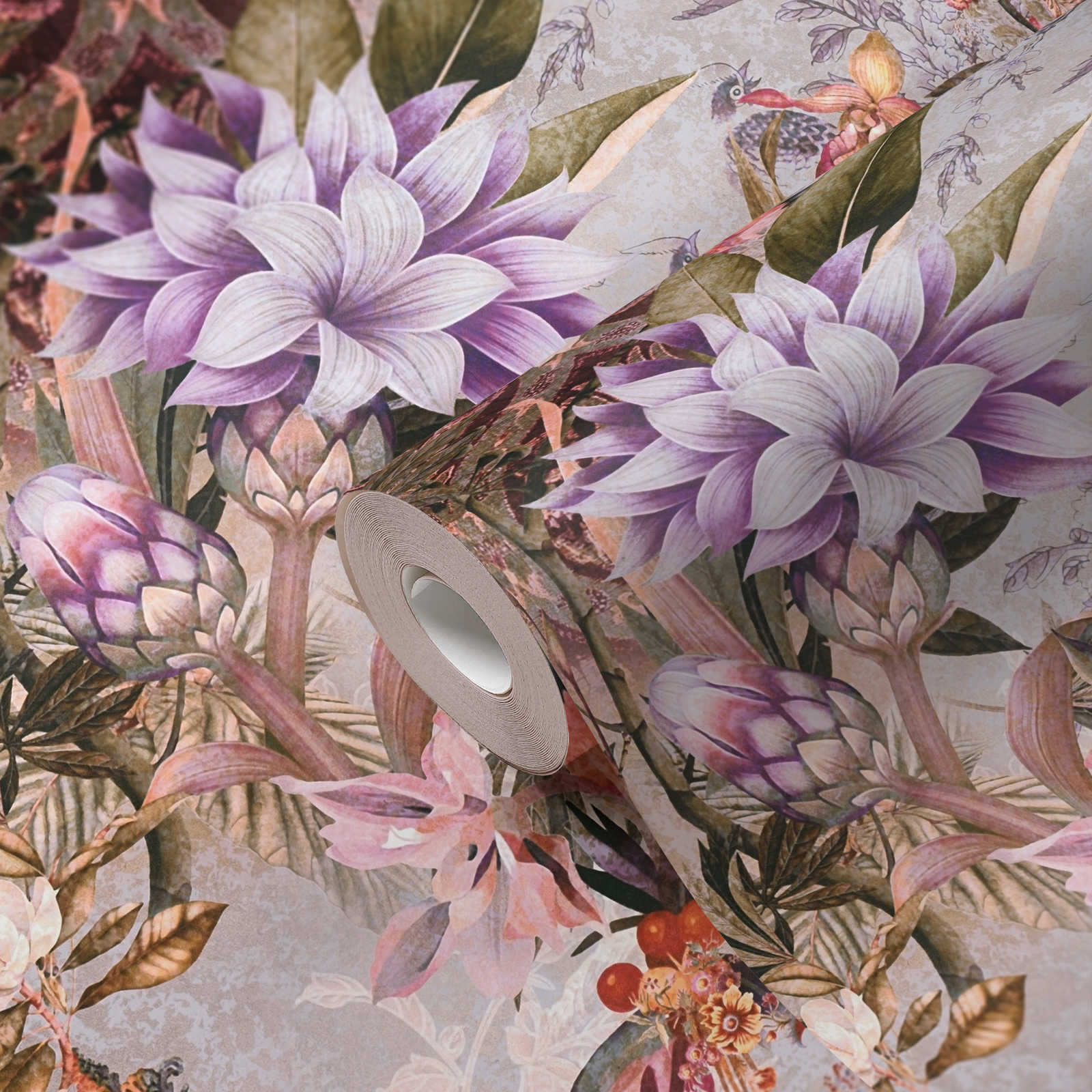             Tapete Blumen Design exotische Blüten – Grün, Violett
        
