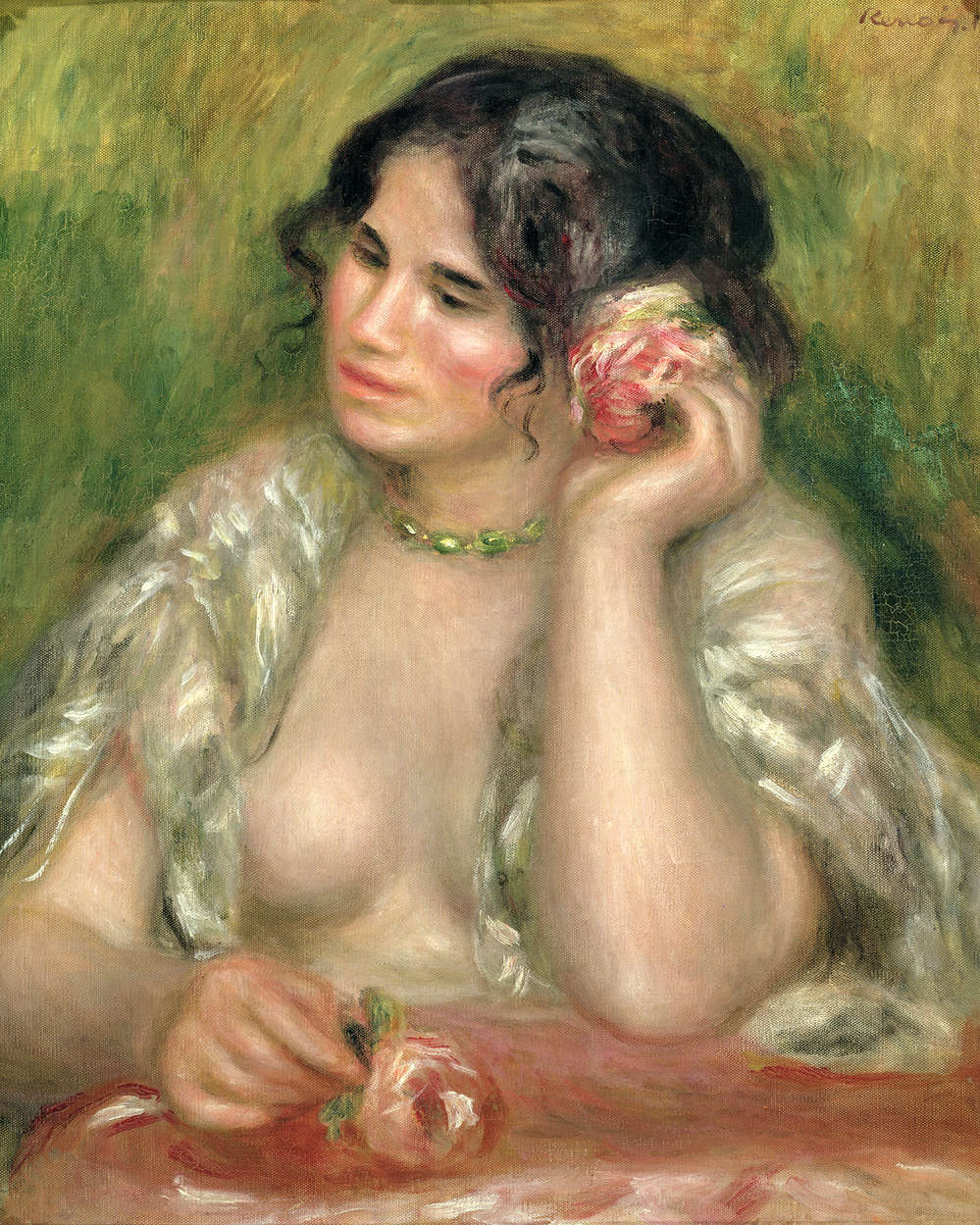             Fototapete "Gabrielle mit Rose" von Pierre Auguste Renoir
        