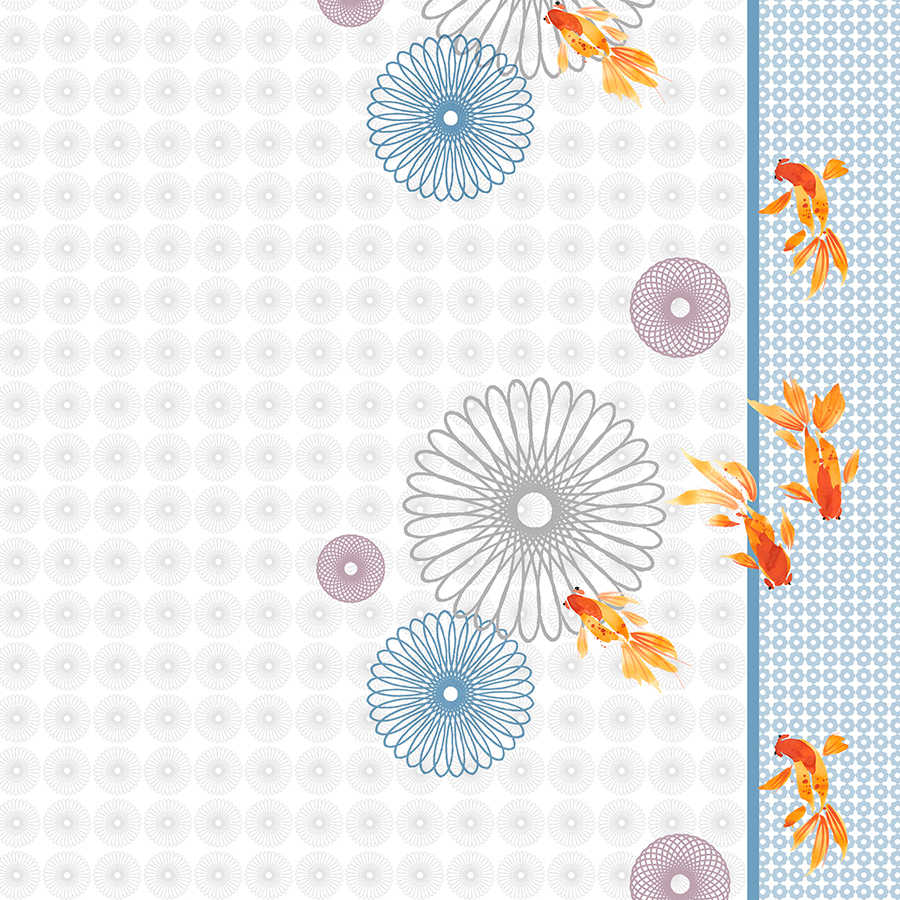 Fototapete stilisierte Blüten und Fische – Perlmutt Glattvlies
