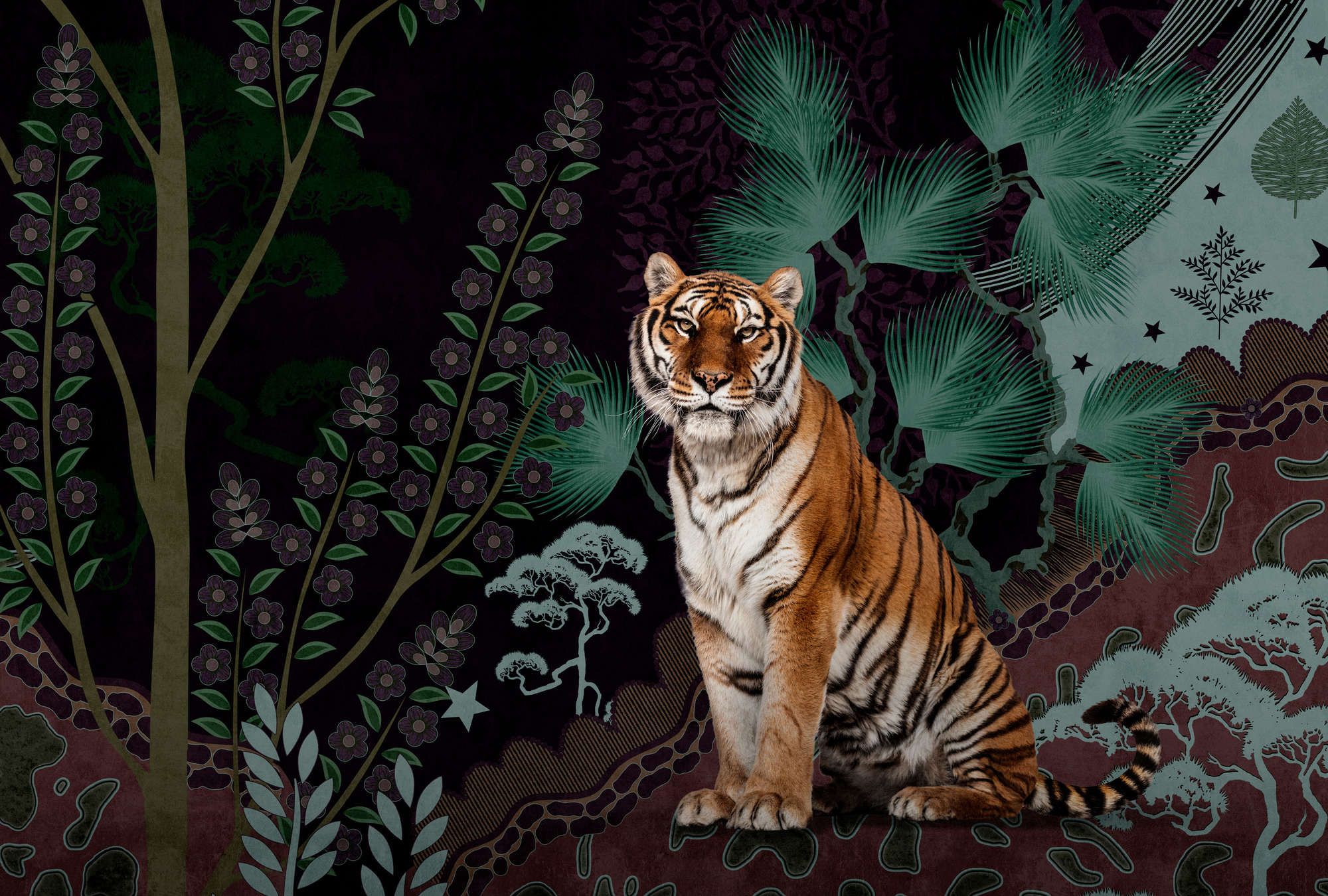             Fototapete »khan« - Abstraktes Jungle-Motiv mit Tiger – Mattes, Glattes Vlies
        