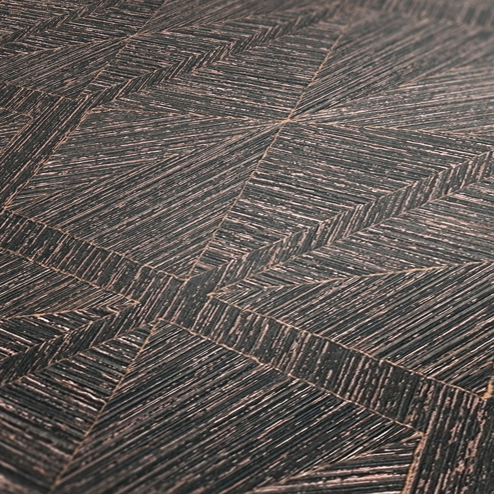            Tapete Grafik-Muster Holzoptik mit Metallic Effekt – Braun, Metallic
        